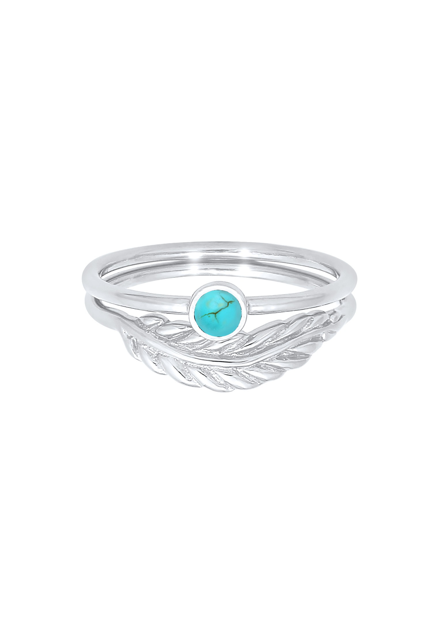 Elli Ring-Set »Ring Feder Howlith Türkis Boho 2er Set 925 Silber«