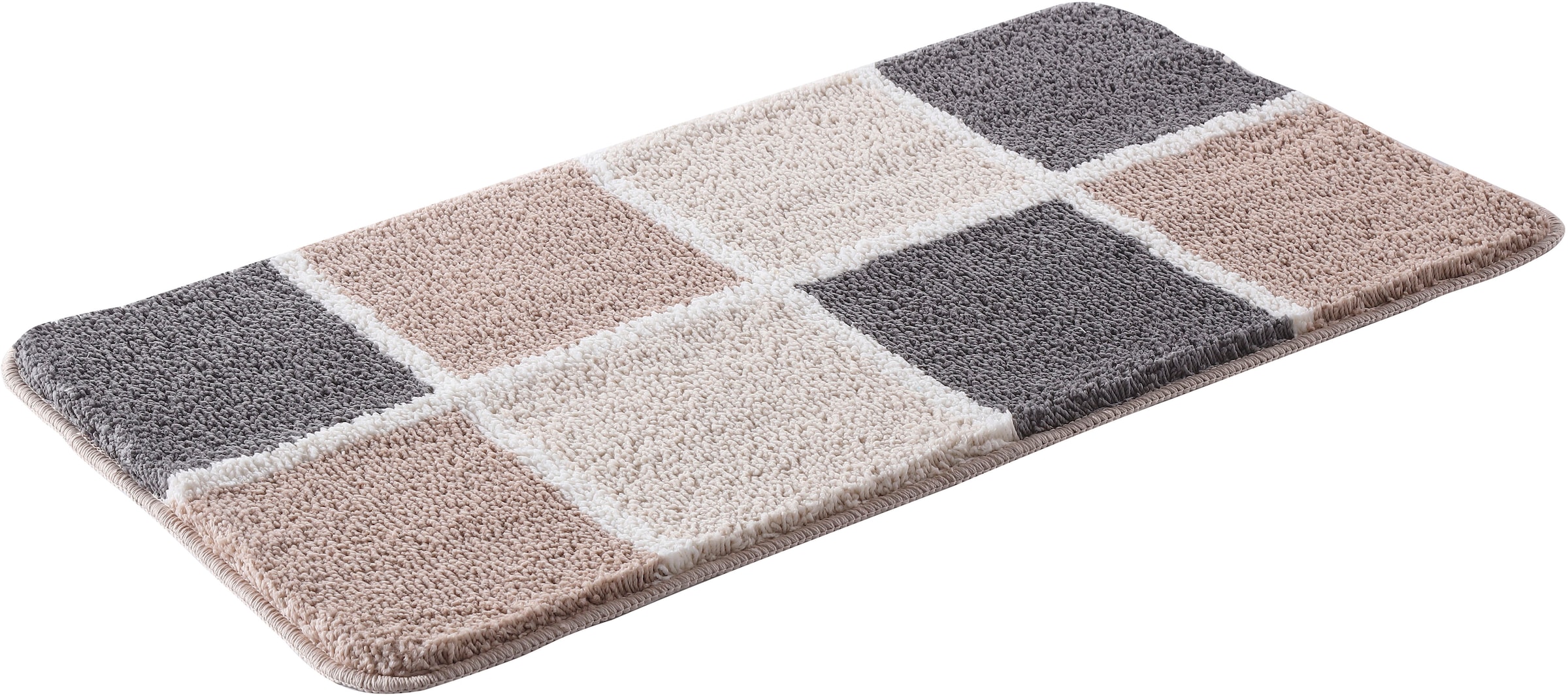 my home Badematte »Anna mit Kachelmuster, Badvorleger, Badezimmer Teppich, Duschvorleger« Höhe 20 mm rutschhemmend beschichtet strapazierfähig Badteppich, Hoch-Tief Effekt, Modern, Weich