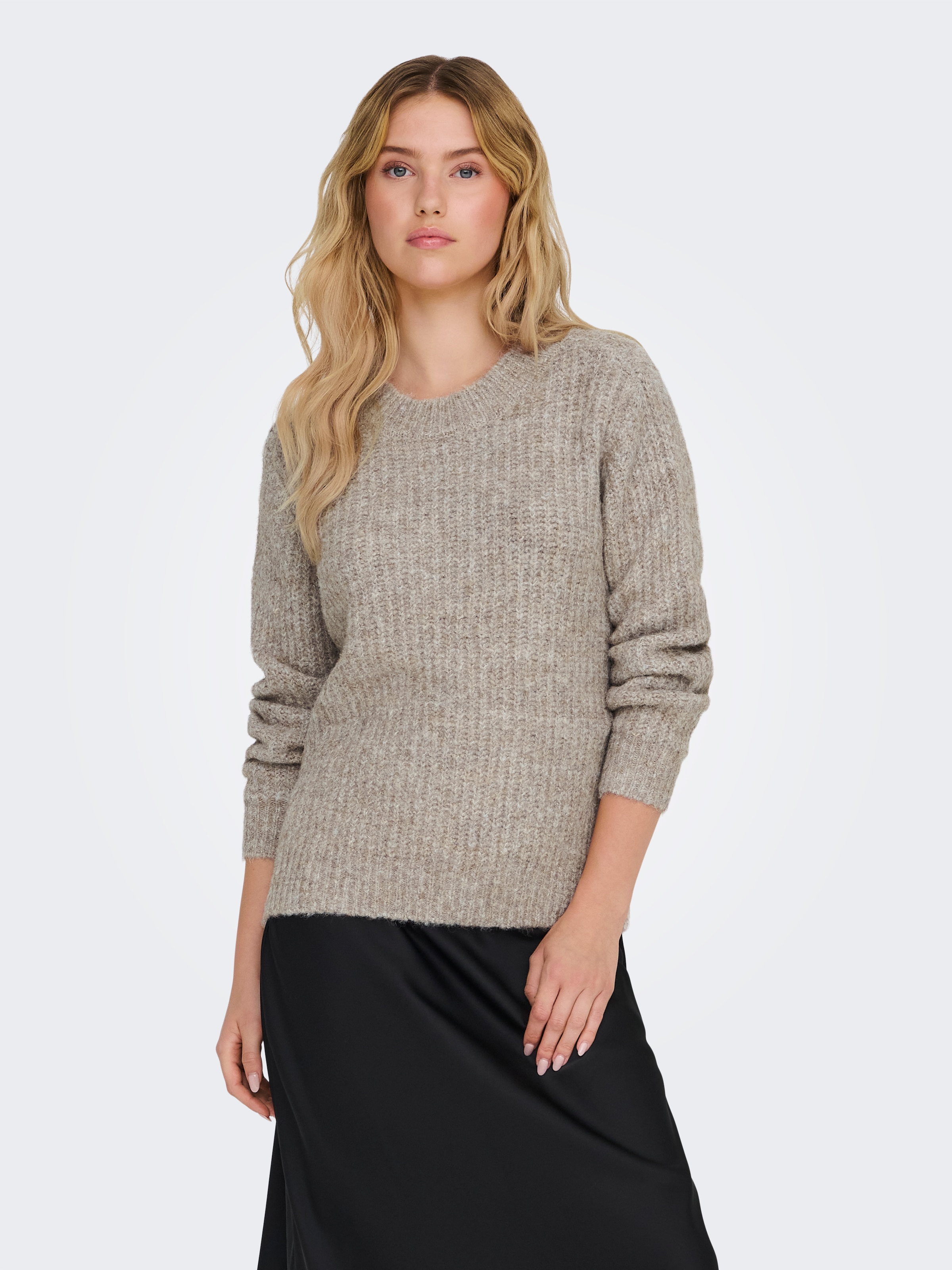 ONLY Rundhalspullover »ONLMAGGIE LIFE LS RIB ONECK CC KNT«, in Rippstrick mit Wollanteil
