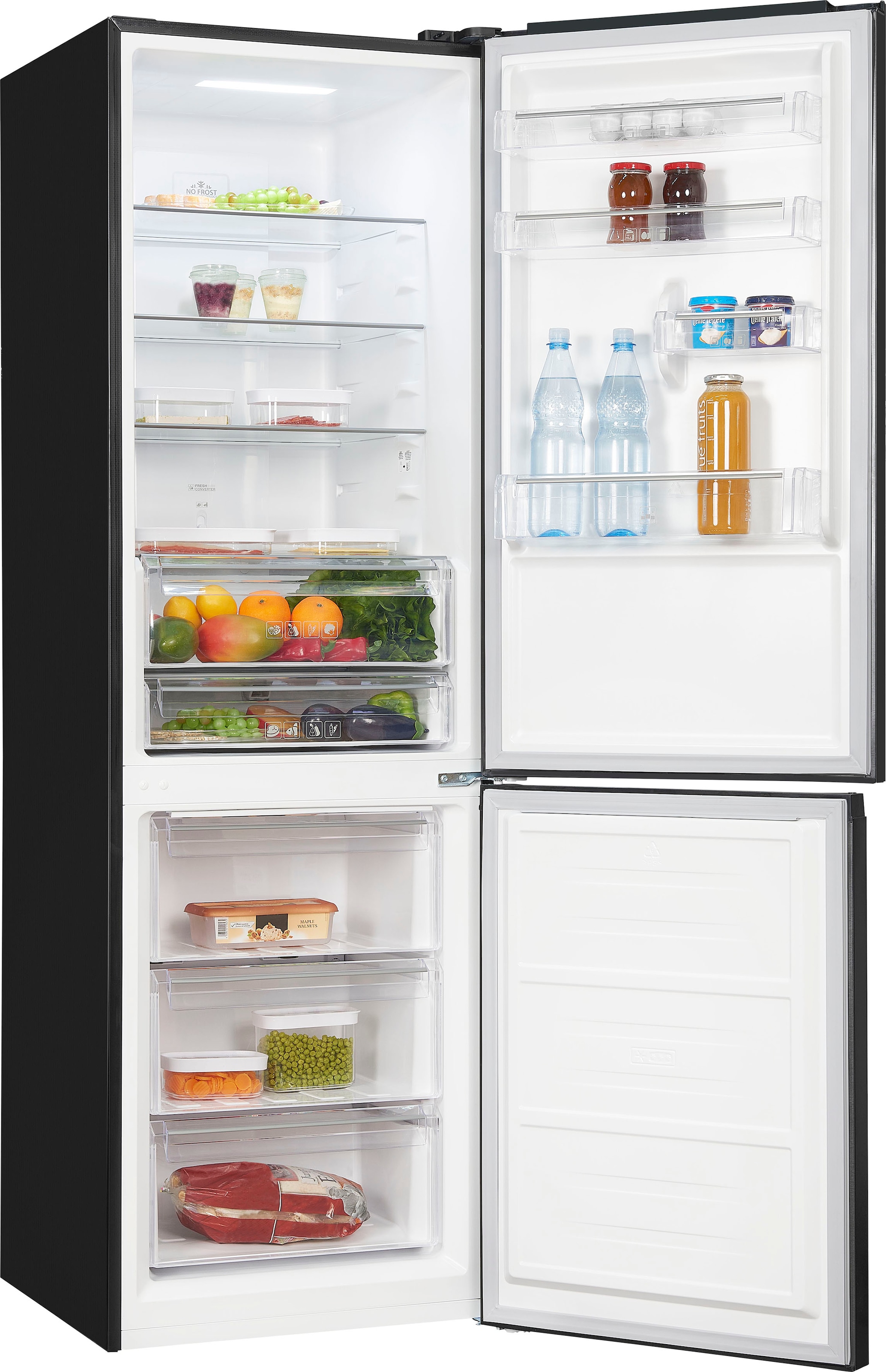 exquisit Kühl-/Gefrierkombination »KGC350-105-NF-040C inoxlook-az«, Energieeffizienzklasse C, 347 L Volumen, Total NoFrost, Display