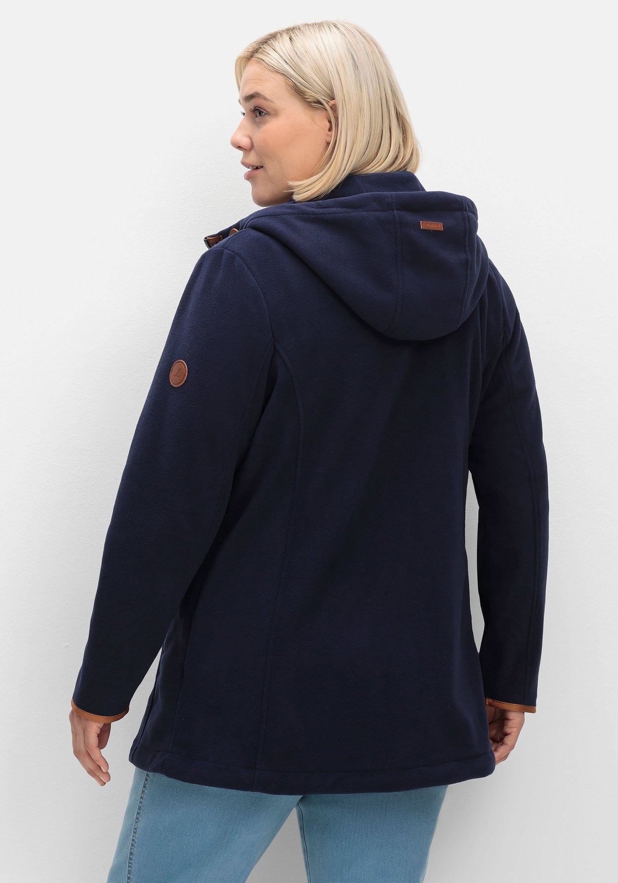 Sheego Fleecejacke »Fleecejacke mit Kontrastdetails und Kapuze«, mit Kapuze, mit Kontrastdetails und Kapuze
