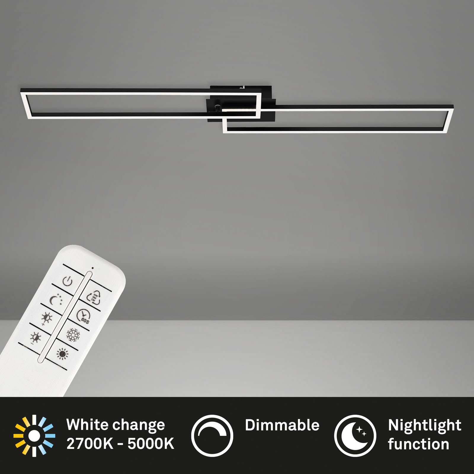 Briloner Leuchten LED Deckenleuchte »3145015 FRAME«, Leuchtmittel LED-Board | LED fest integriert, Deckenlampe, 110x24,8x7,8cm, Schwarz, 40W, Wohnzimmer, Schlafzimmer