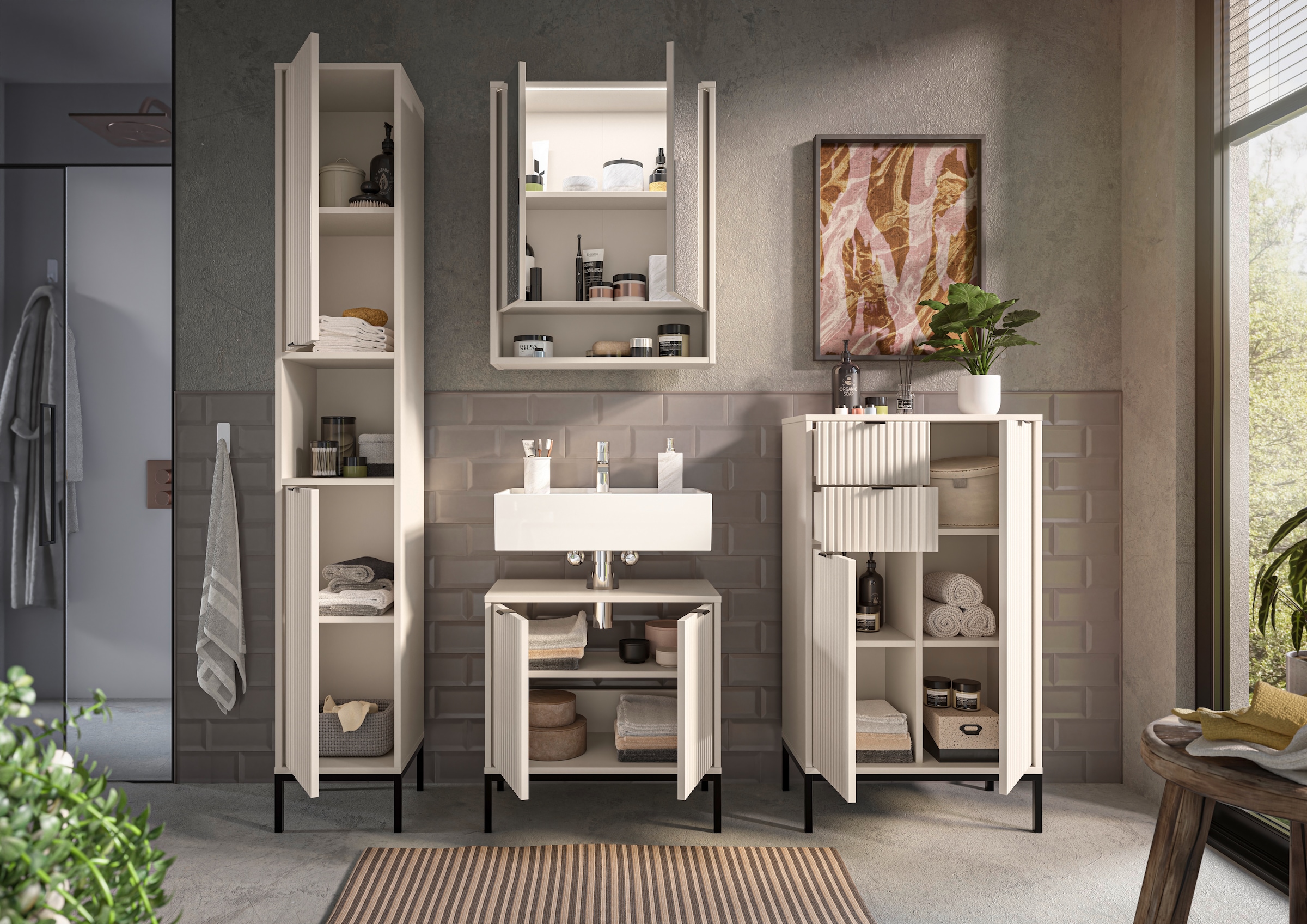 BASIC by Balculina Waschbeckenunterschrank »Lucera Waschbeckenunterschrank, Badezimmerschrank BxHxT 60x60x32« 1 Stk. tlg. Breite 60 cm, Tür L/R montierbar