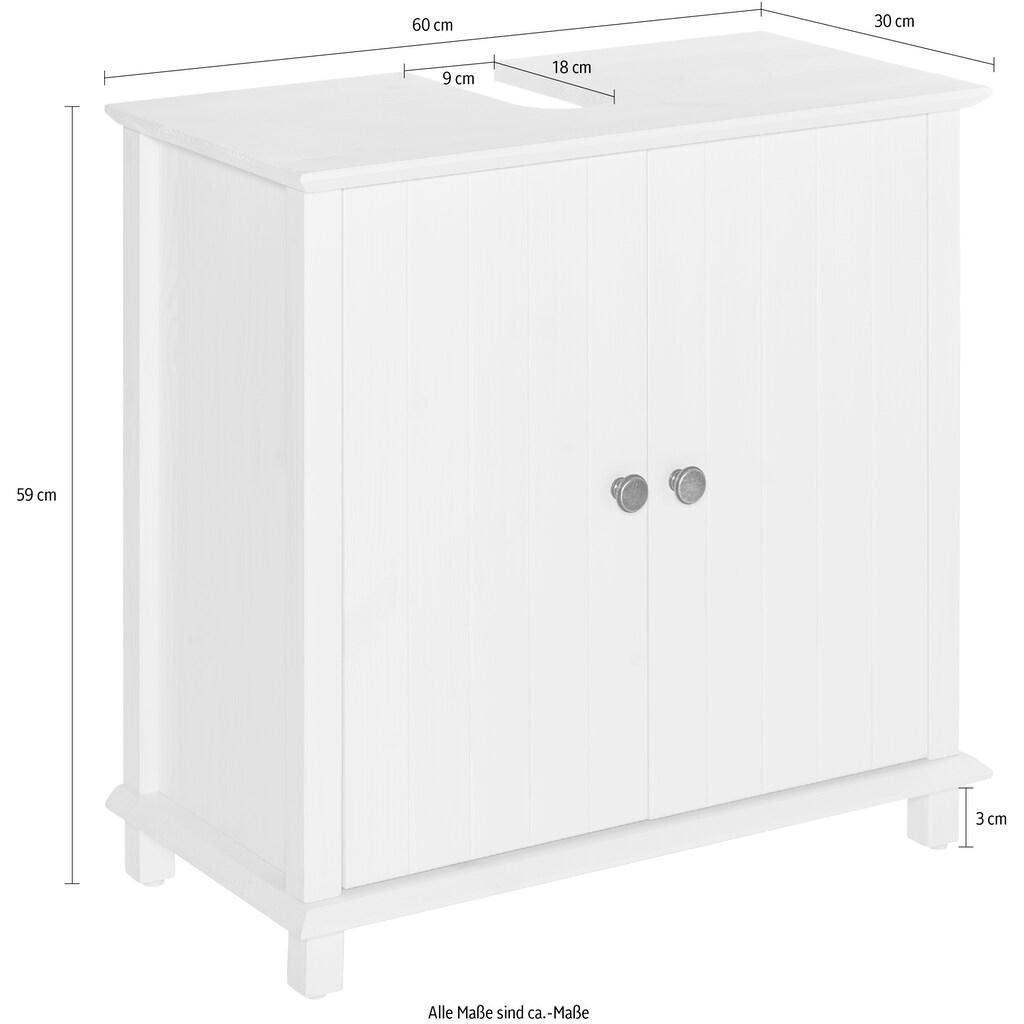 Home affaire Waschbeckenunterschrank »Vili«, Breite 60 cm, Badezimmerschrank aus Massivholz, Metallgriffe