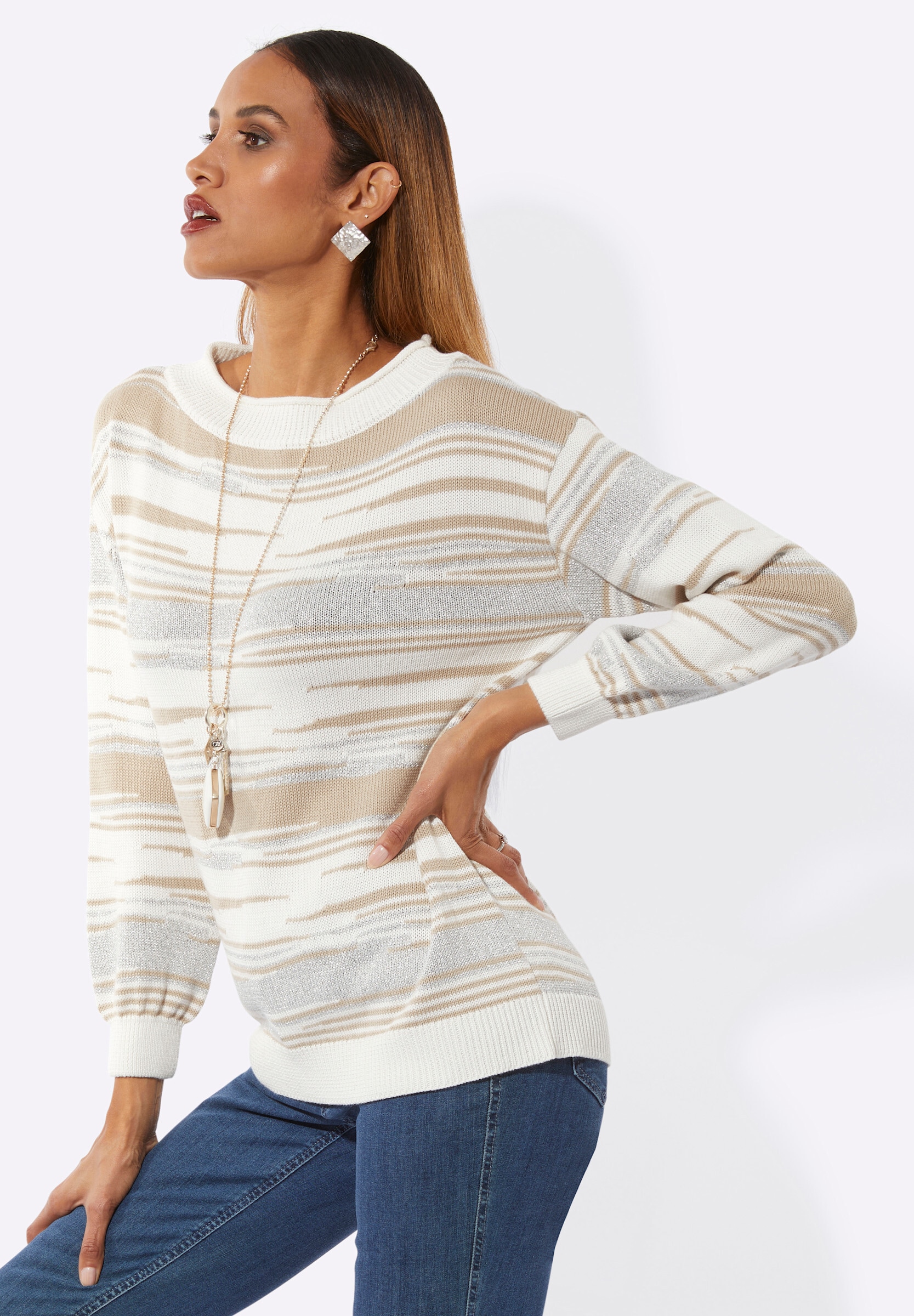 creation L Longpullover »Pullover Jacquardpullover mit Glanzgarn«
