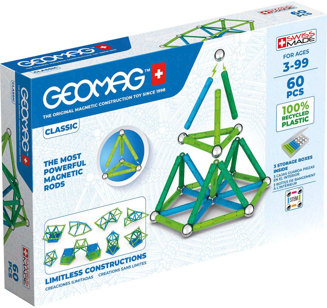 Magnetspielbausteine »GEOMAG™ Classic, Recycled«, (60 St.), aus recyceltem Material;...