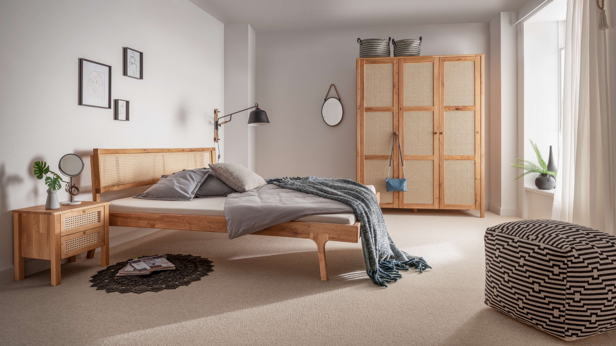 andas Nachtkonsole »Hällevik Nachtkonsole, Nachtkommode,«, (1 St.), Schubkastenfronten mit Wiener Geflecht, FSC Zertifiziertes Eiche