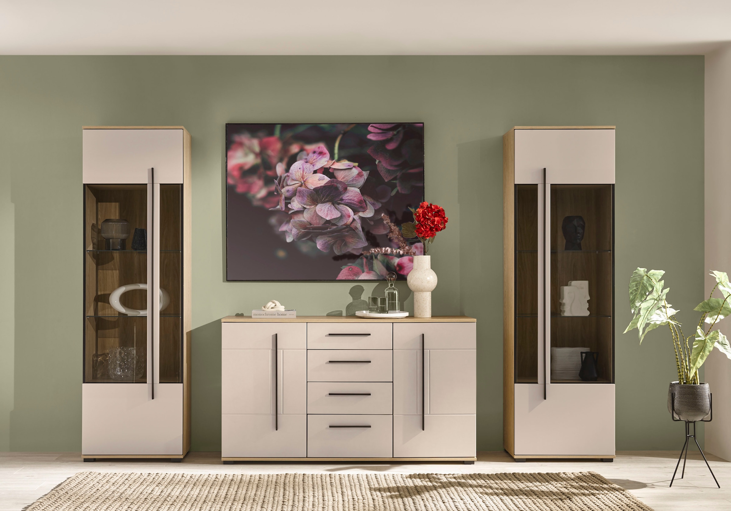 Home affaire Wohnwand »Cantara, Anbauwand, Wohnzimmer-Set, in Eiche Evoke, Weiß oder Kaschmir« Set, 