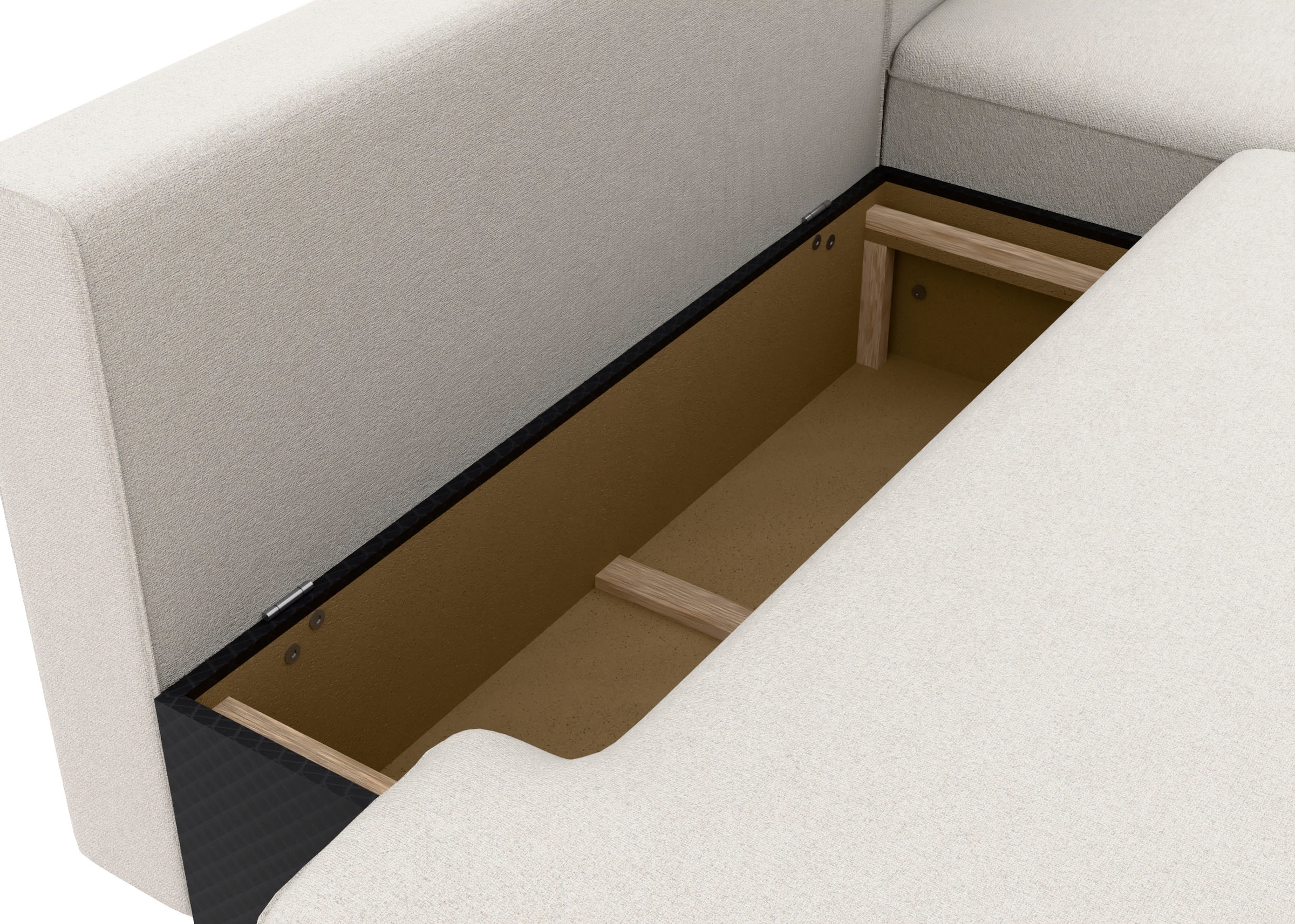 TRENDMANUFAKTUR Ecksofa »Fordon II, Schlafsofa mit Bettkasten, Couch in L-Form, Breite 250 cm« in Struktur LUMOS, 3D-Effekt, sandgrau, Armlehne rechts