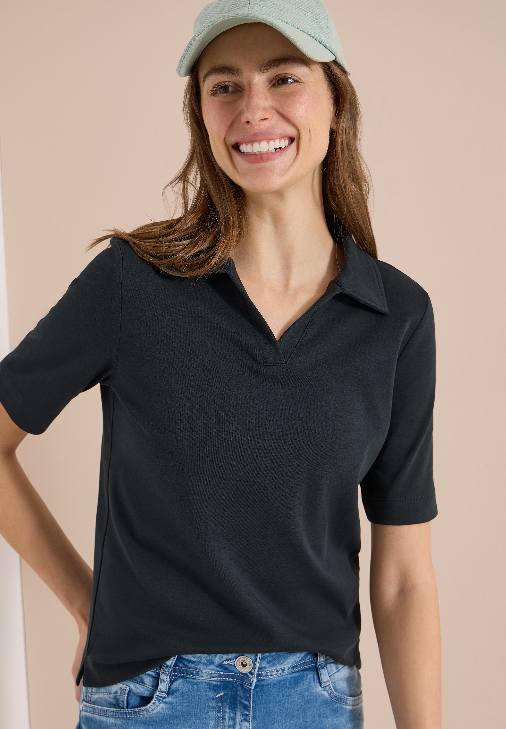 Cecil Poloshirt mit seitlichen Schlitzen im Saum