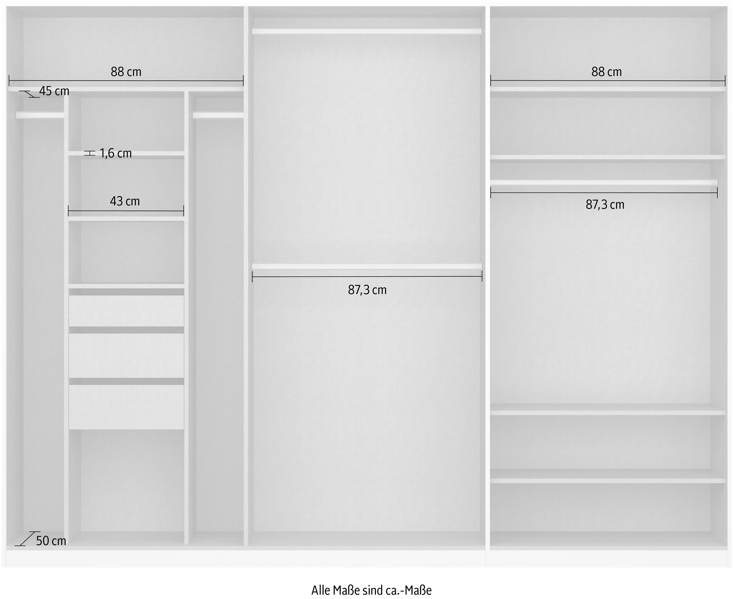 rauch Drehtürenschrank »Kleiderschrank Schrank Garderobe TOPSELLER OTELI inkl. Inneneinteilung«, (erhältlich in Breiten 91-360 cm, ab Breite 136cm inkl. Innenschubladen), mit zusätzlichen Einlegeböden, optional mit Spiegel MADE IN GERMANY