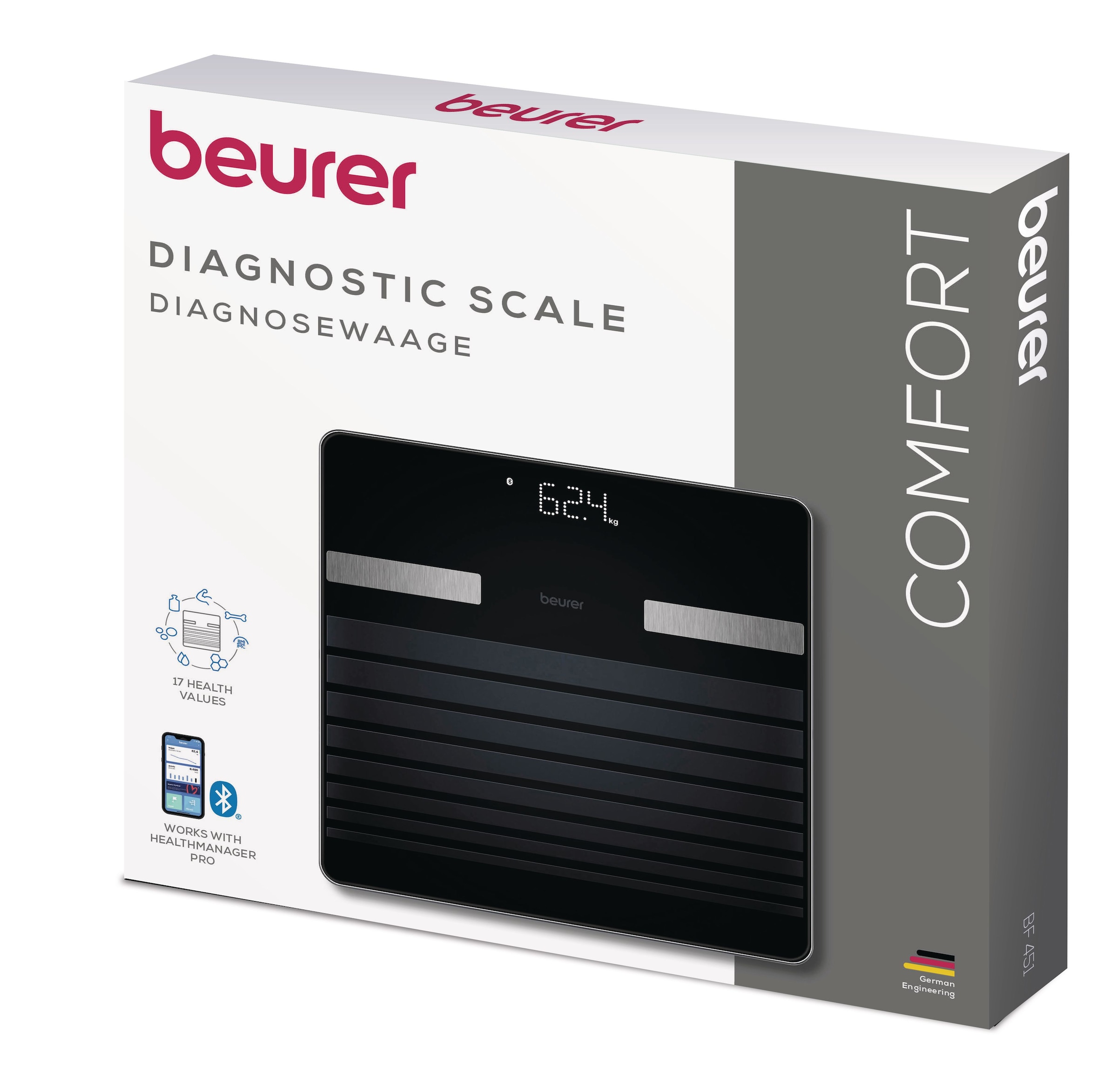 BEURER Körper-Analyse-Waage »BF 451 BT Diagnosewaage mit 17 Gesundheitswerten« Mit Einschaltautomatik, praktischer Abschaltfunktion und Magic-LED