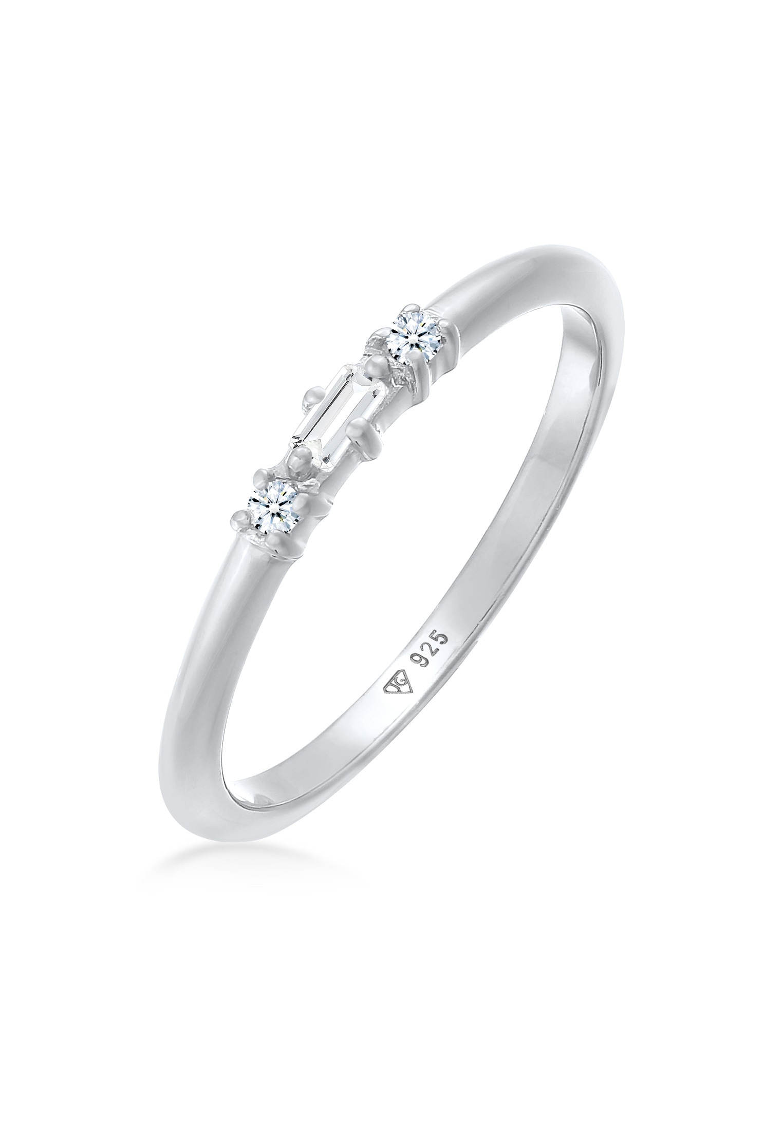 Fingerring »Ring Verlobungsring Diamant (0.03 ct.) Rechteck 925 Silber«