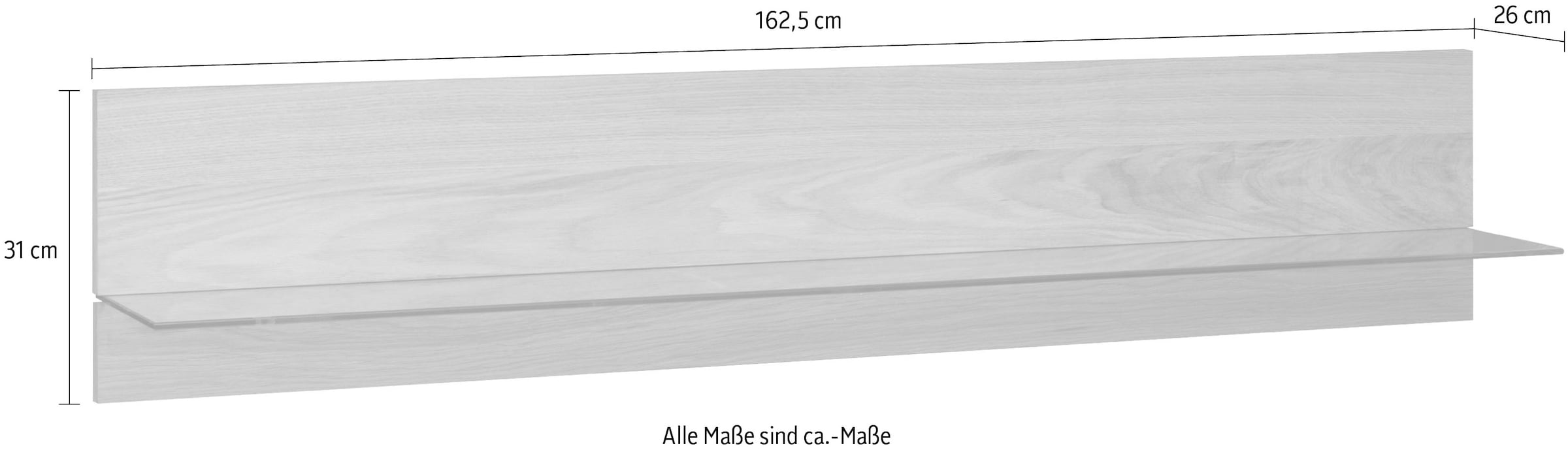 Home affaire Wandregal »Wandregal B:162,5 cm, mit Glasablageboden, Korpus eiche furnier« 1 Stk. tlg. individuell in den verschiedensten Wohnbereichen einsetzbar.