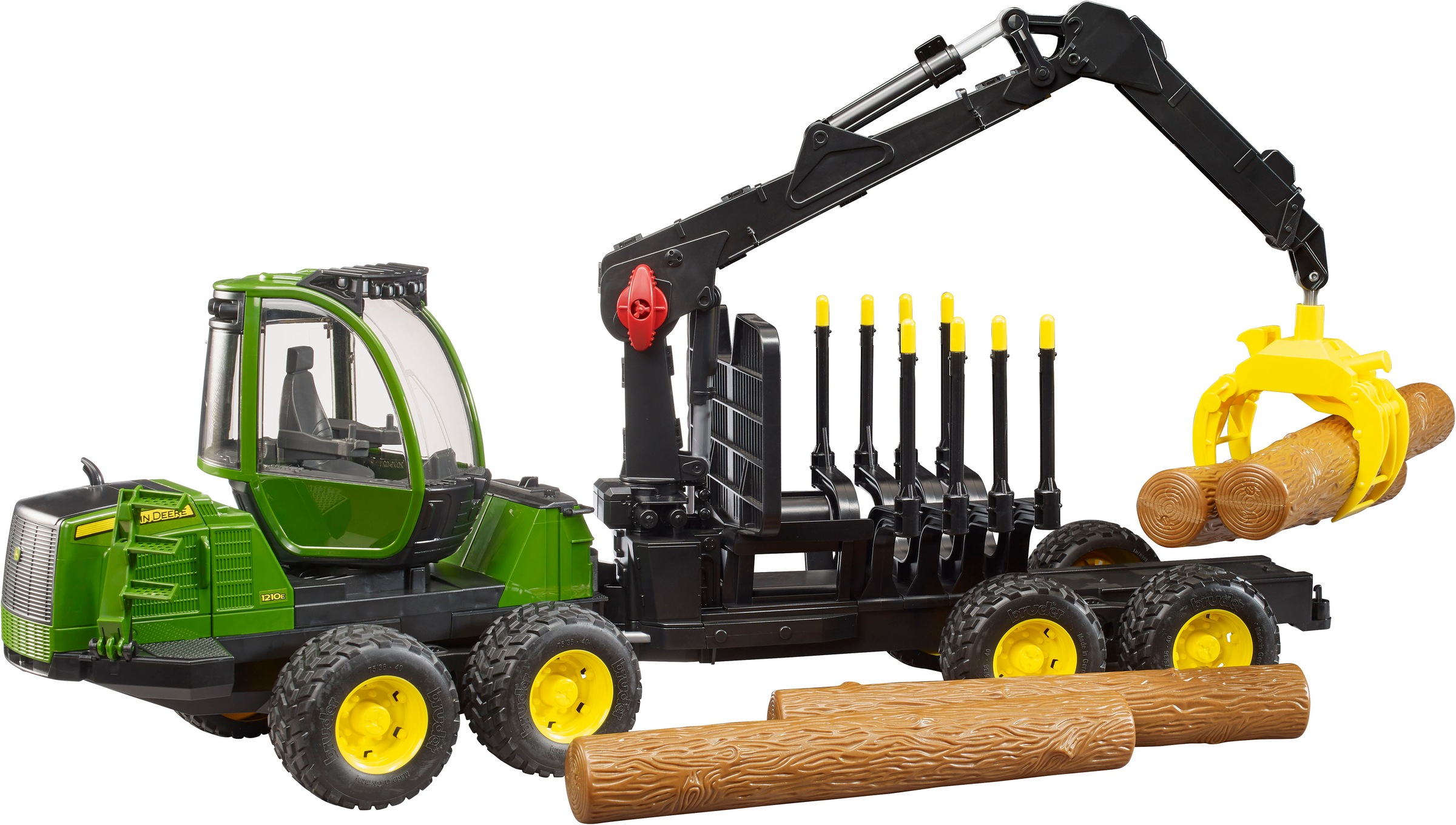 Bruder® Spielzeug-Traktor »John Deere 1210E Rückezug m.Holzgreifer/Baumstämme (02133)« Made in Europe