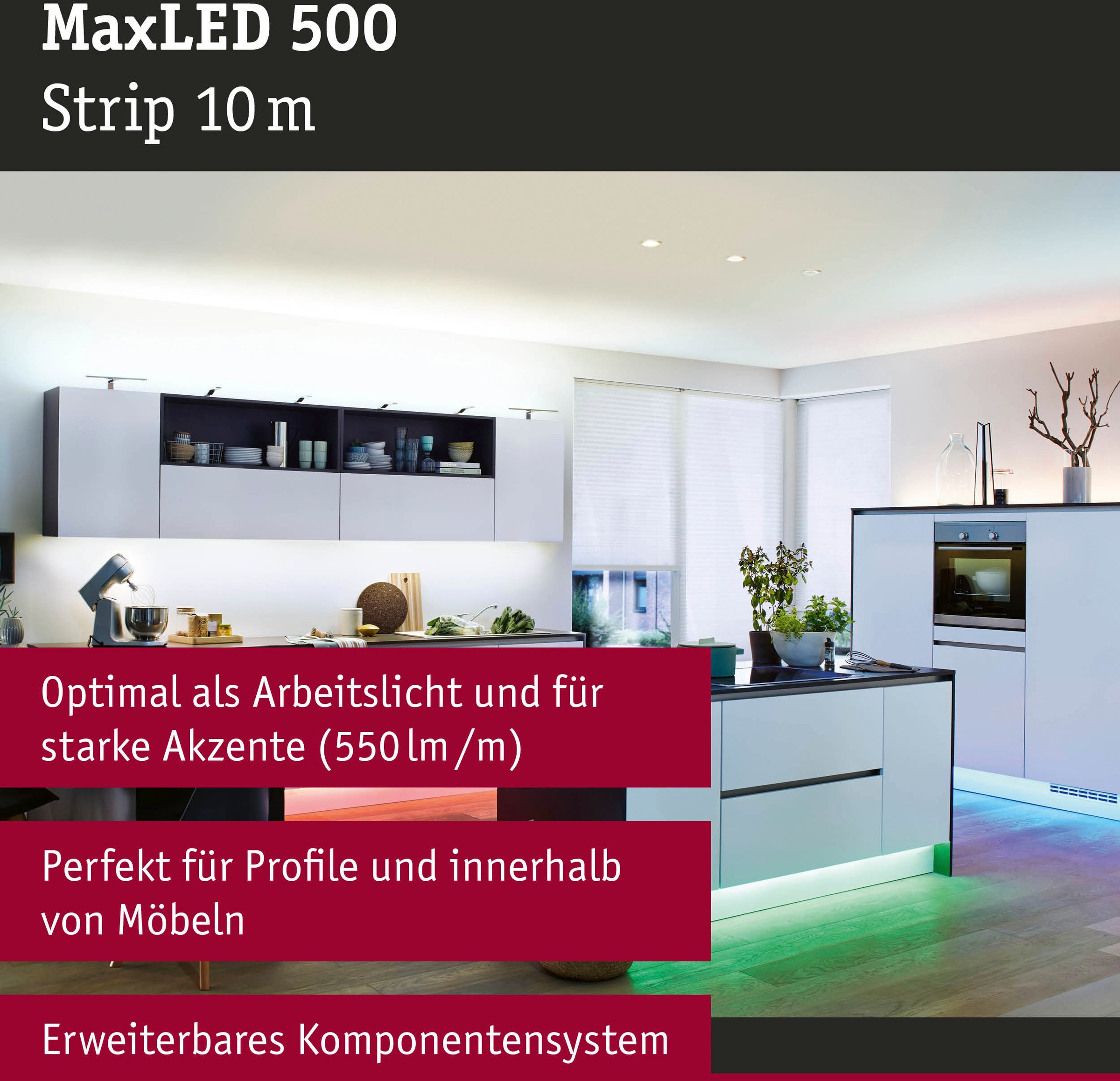 Paulmann LED-Streifen »MaxLED 500 Einzelstripe inkl. Adapterkabel 10m RGBW+ 72W 500lm/m«, 1 St.-flammig, unbeschichtet