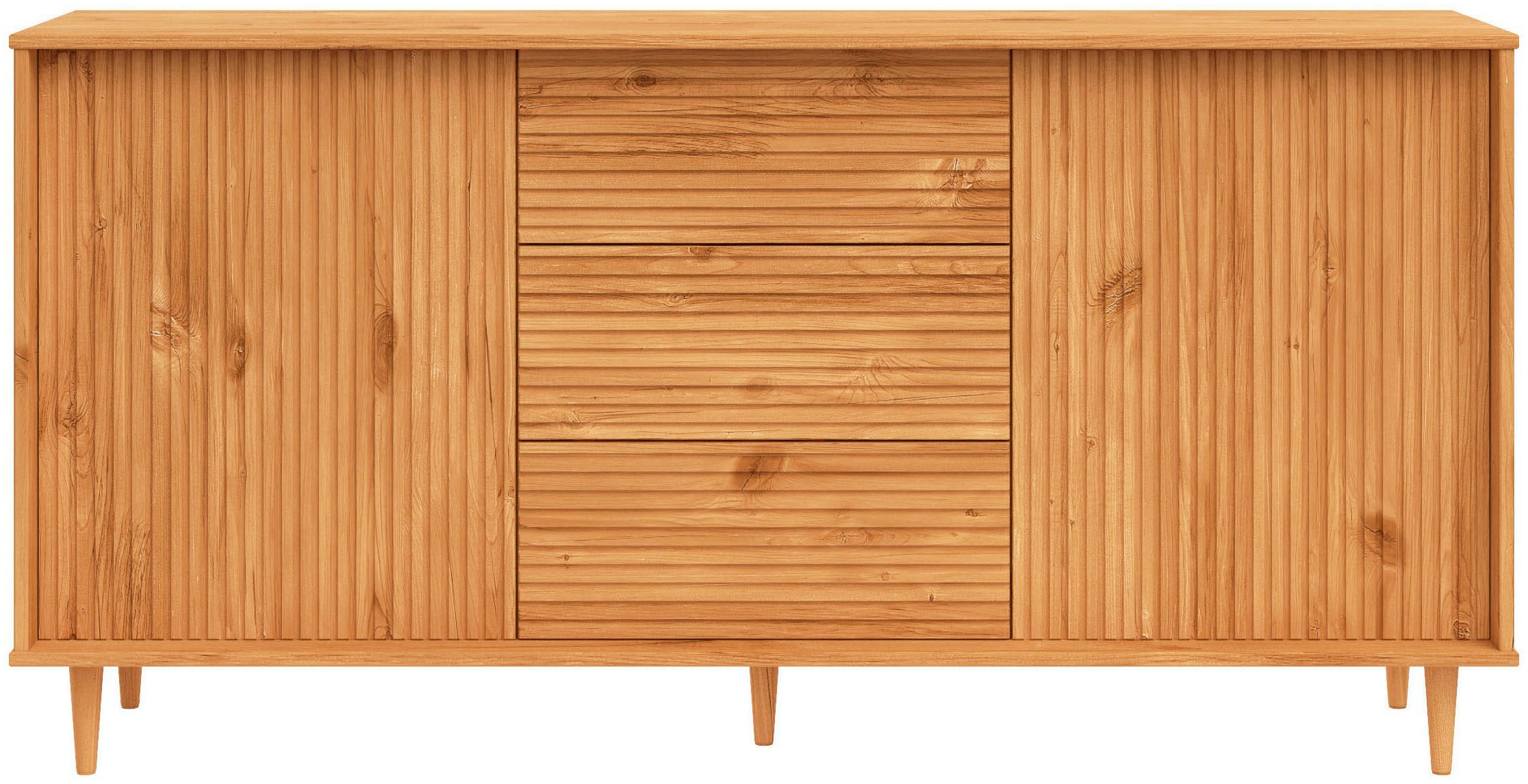 OTTO home Sideboard »Malmedy  Front mit gefrästen Rillen« Kommode aus massivem Kiefernholz, Push-to-open, Breite 160 cm