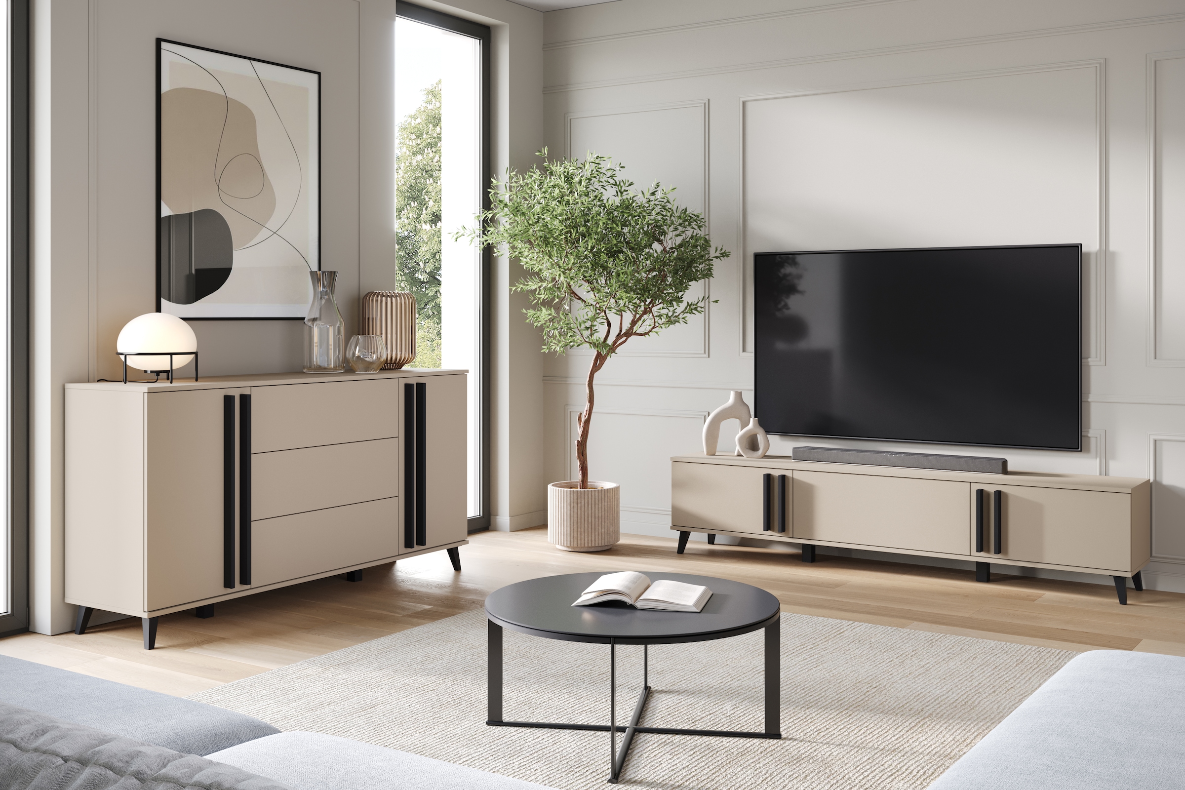 INOSIGN Lowboard »Helsinki, TV-Kommode Breite 180cm«, (1 St.), modernes Design, 3 Klapptüren