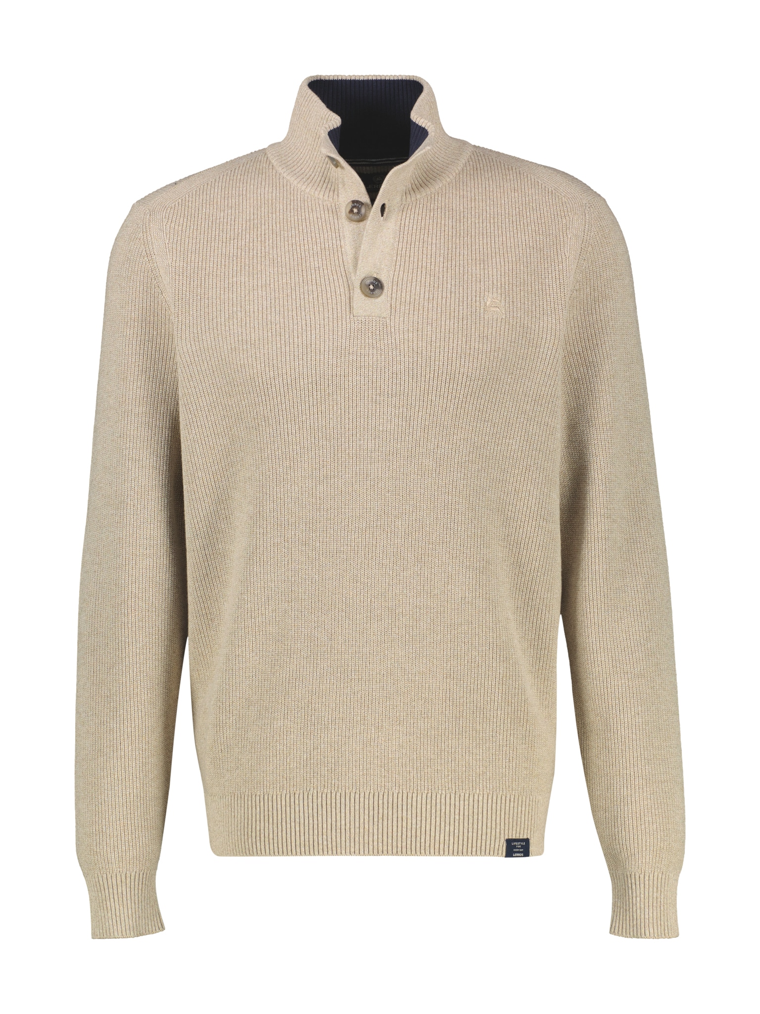 LERROS Strickpullover mit Troyerkragen und kurzer Knopfleiste