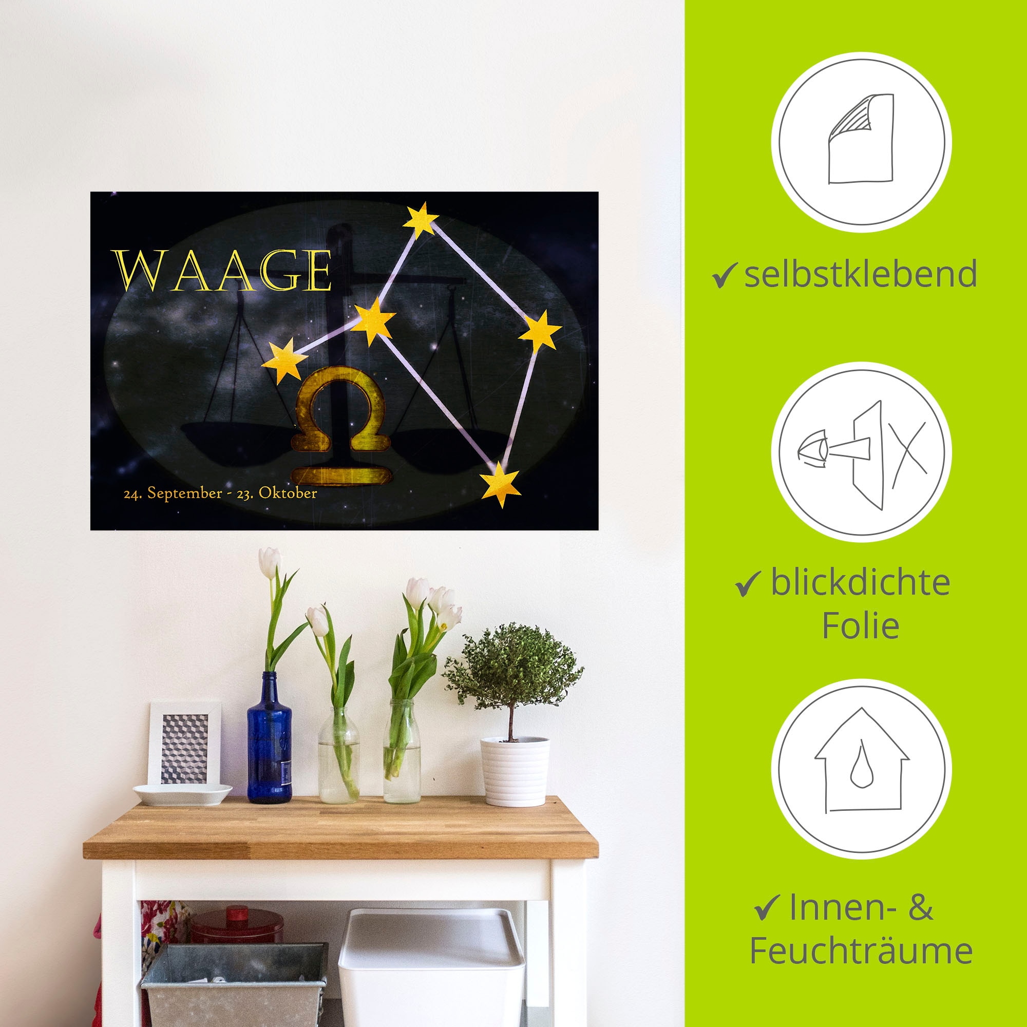 Artland Wandbild »Sternzeichen - Waage«, Bilder von Sternzeichen, (1 St.), als Leinwandbild, Poster, Wandaufkleber in verschied. Größen