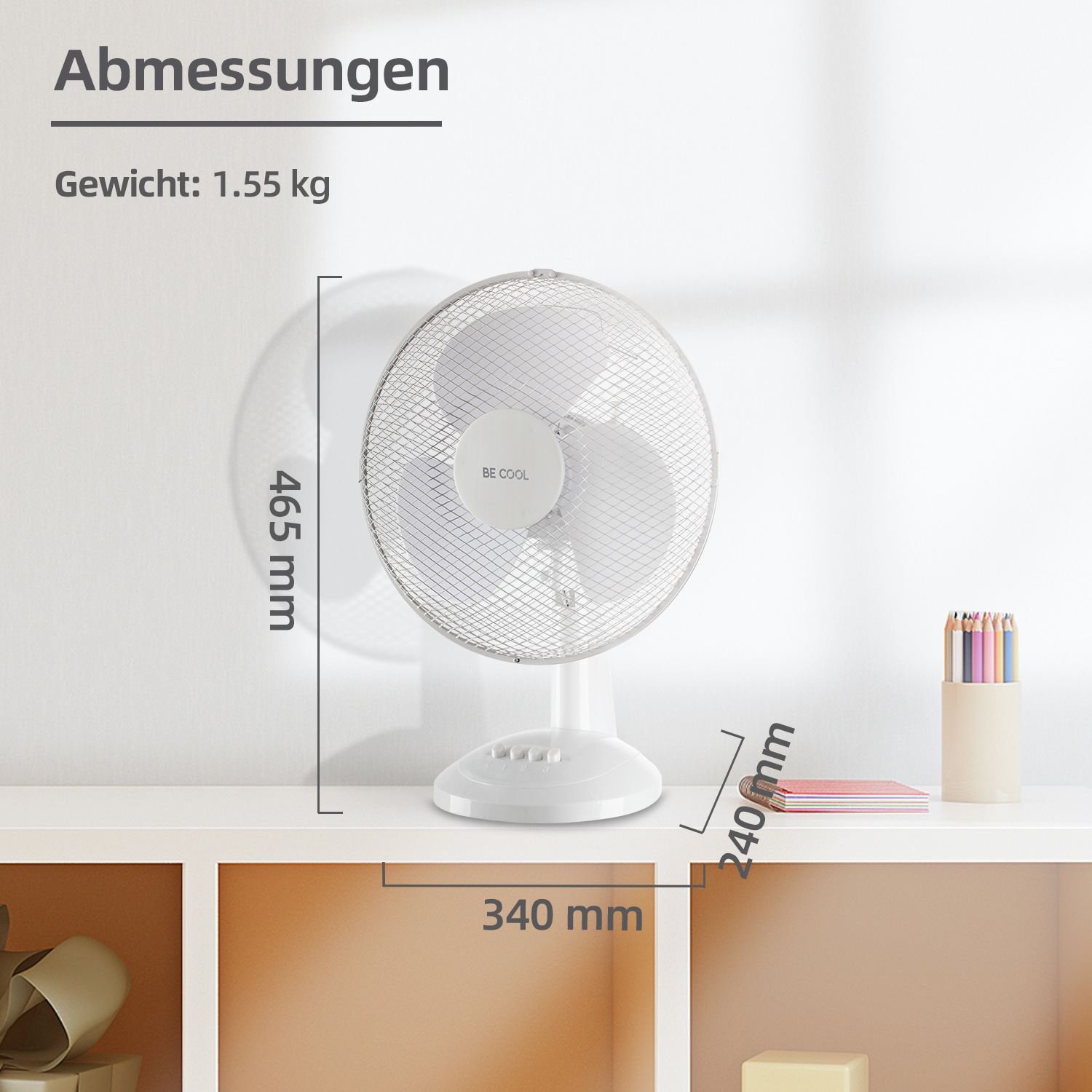 be cool Tischventilator »Tischventilator 30cm BC12TF weiß«, einfache Bedienung