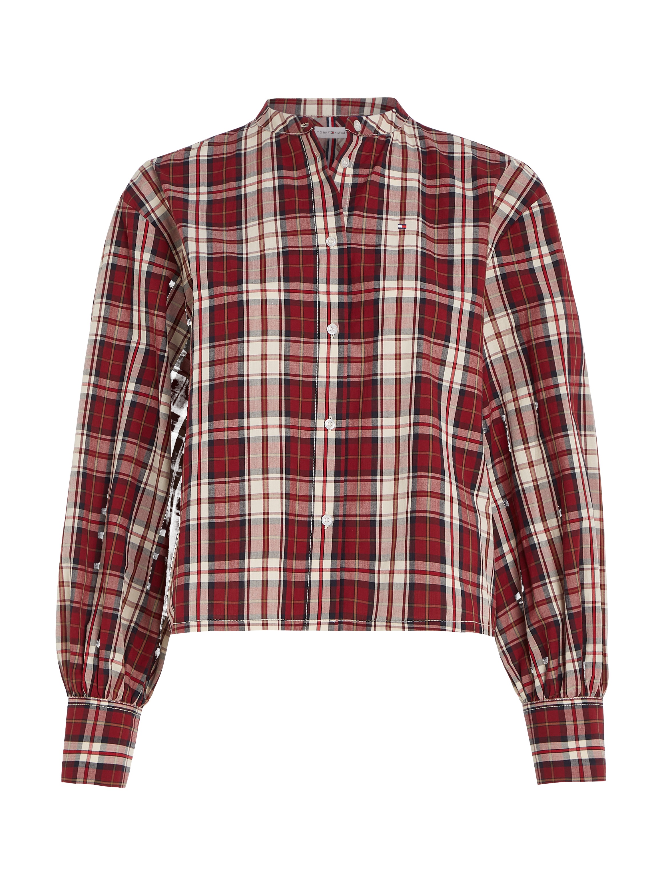 Tommy Hilfiger Langarmbluse »TARTAN CO COLLARLESS SHIRT«, mit Metalllabel