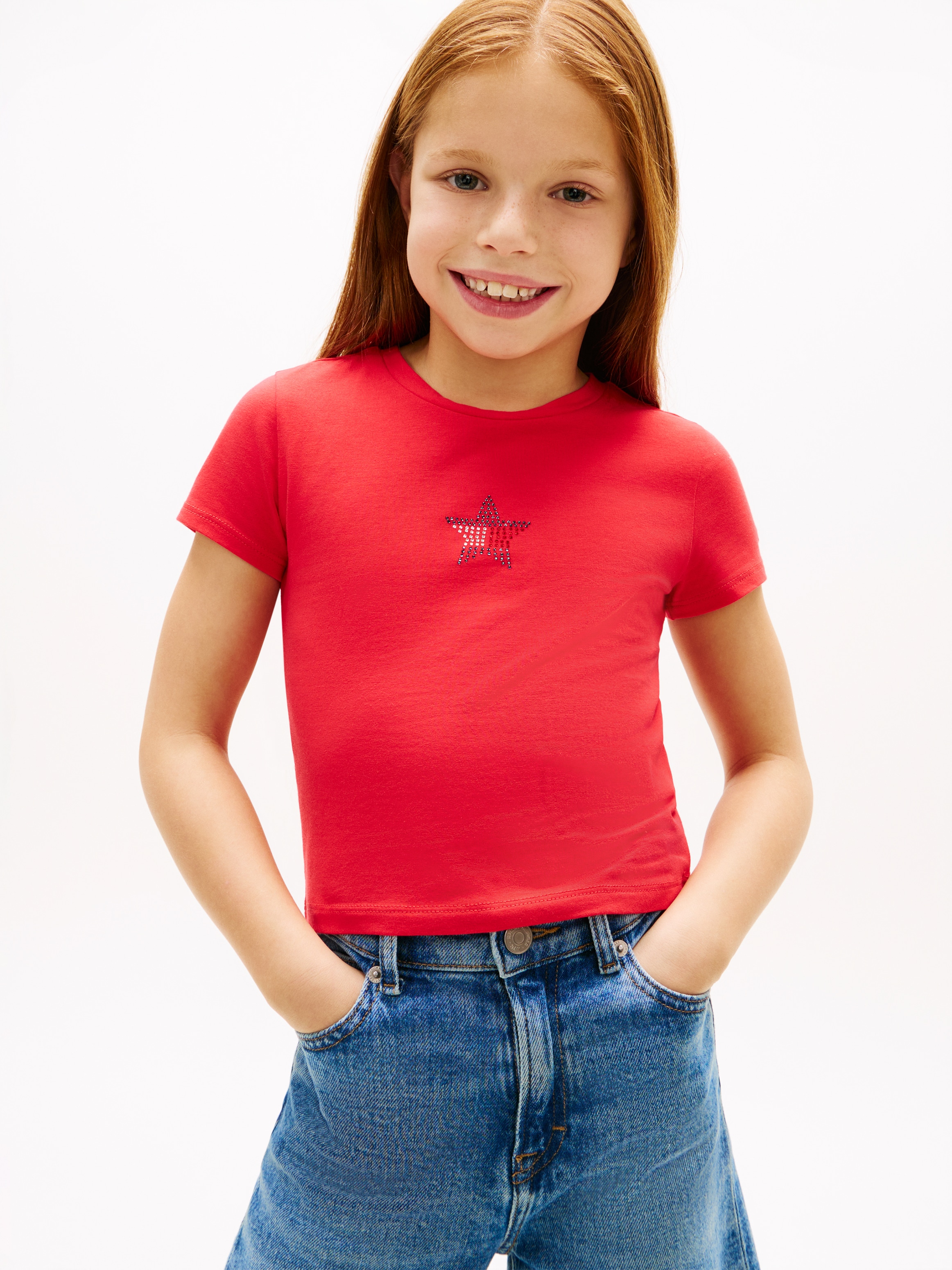 Tommy Hilfiger T-Shirt »STAR FLAG TEE SHORT SLEEVE« Kinder bis 16 Jahre, Logo mit Strass-Steinen