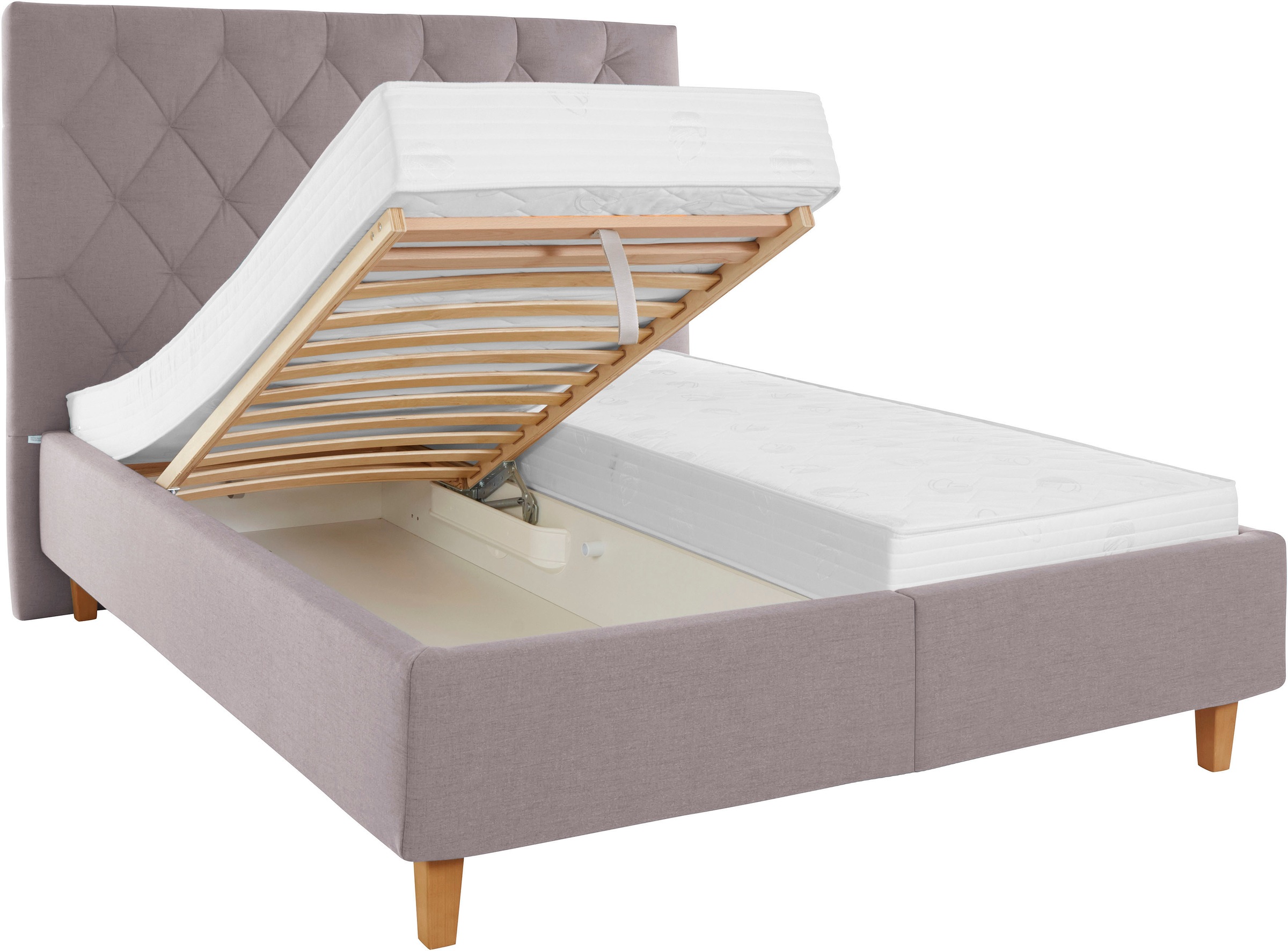 Home affaire Polsterbett »Sunley 140«, Kreuzsteppung, Kopfteilhöhe 142 cm, ohne oder mit Matratze/Lattenrost