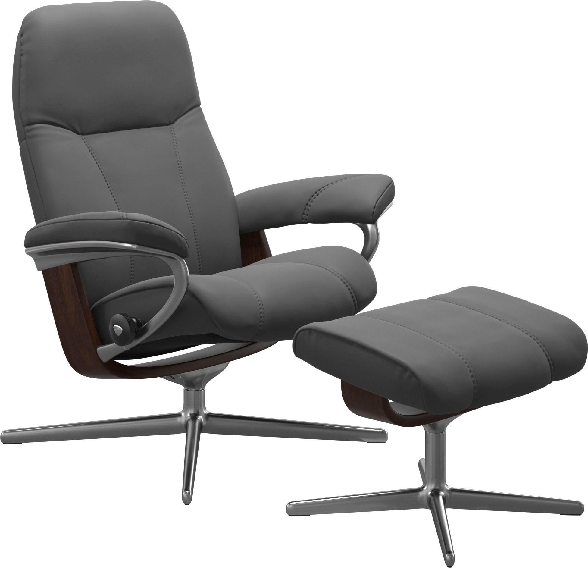 Stressless® Relaxsessel »Consul«, (Set, Relaxsessel mit Hocker), mit Hocker, mit Cross Base, Größe S, M & L, Holzakzent Braun