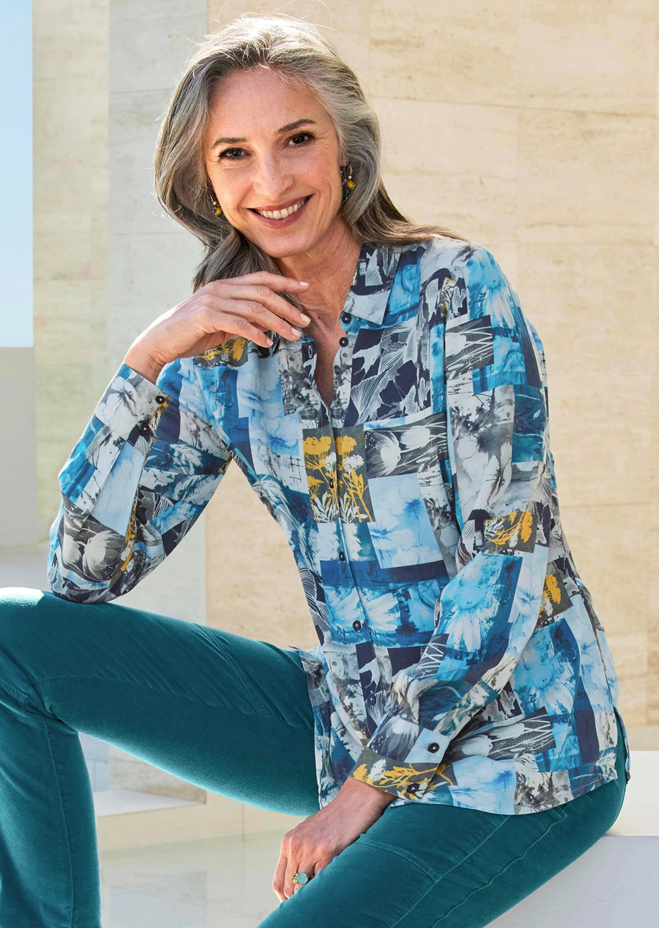 GOLDNER Hemdbluse »Kurzgröße Hemdbluse mit Druck« keine/nicht Relevant