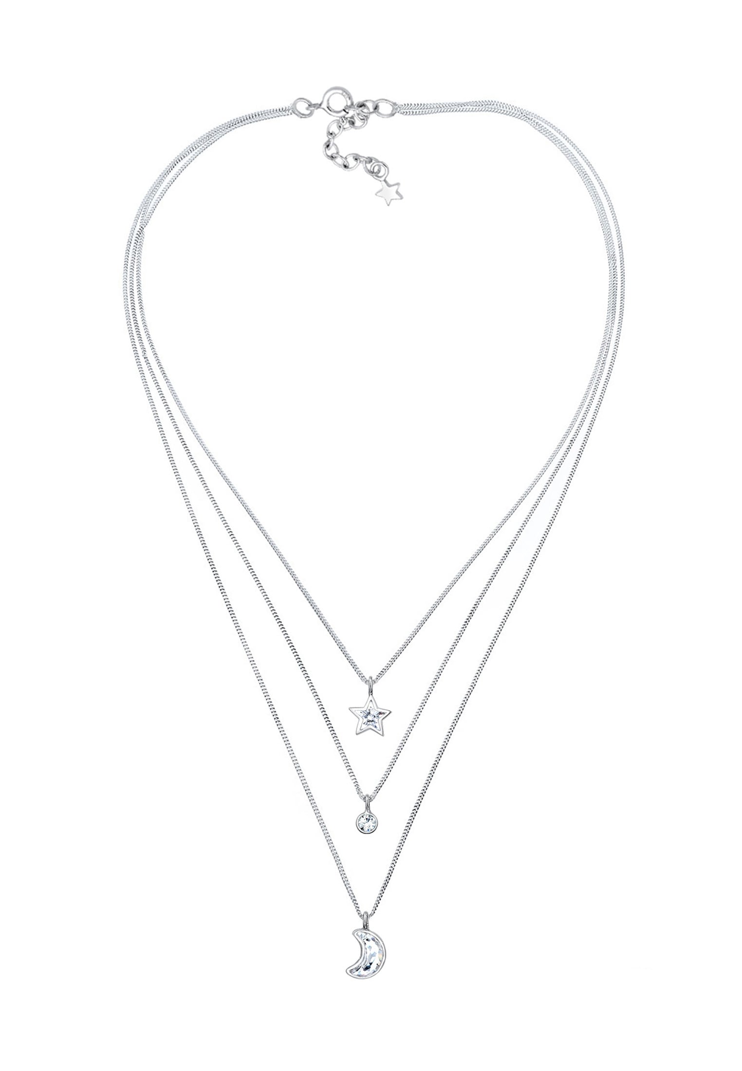 Elli Silberkette »Halskette Layer Mond Stern Kristalle 925 Silber«