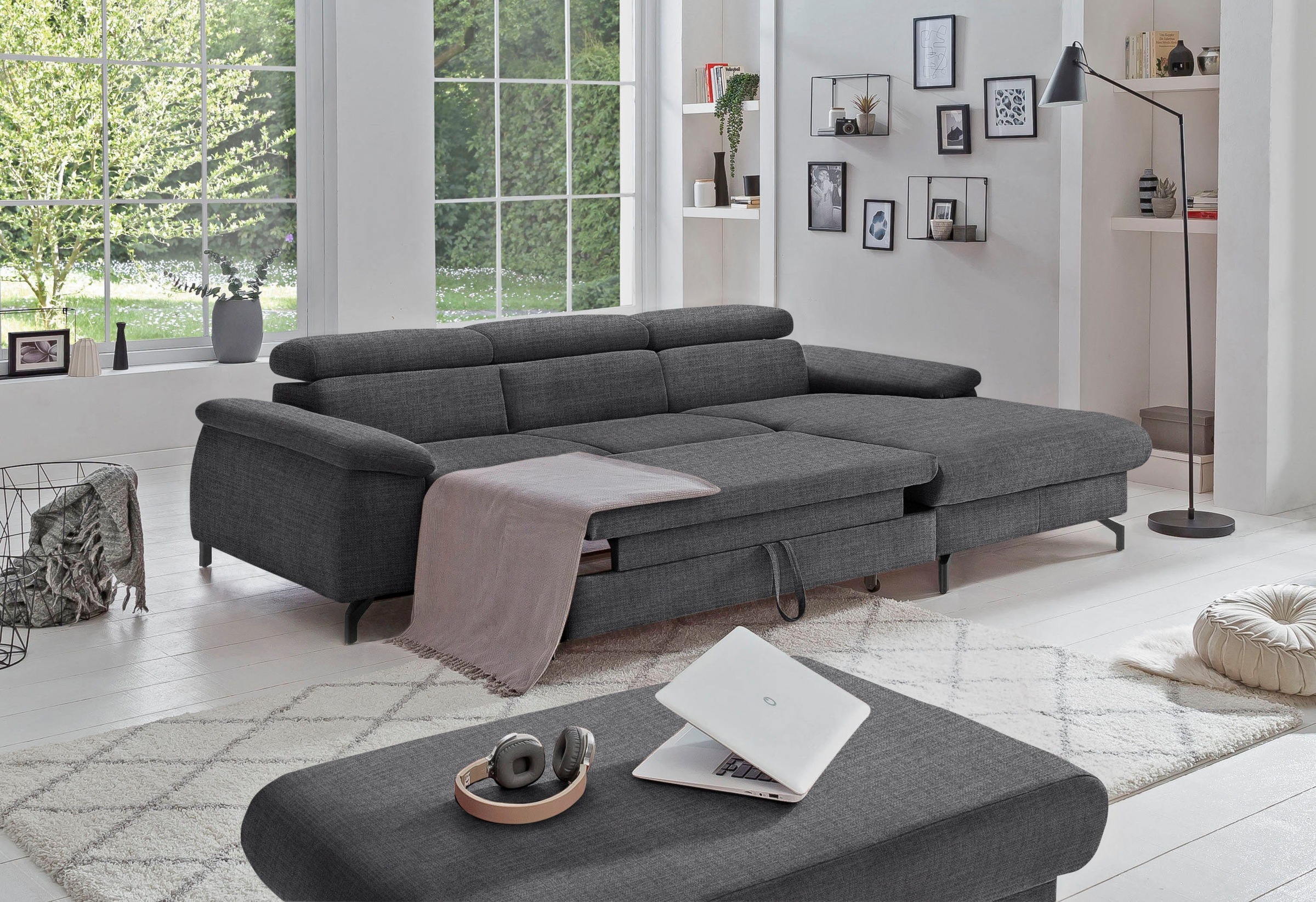 COTTA Polstergarnitur »Komaris L-Form«, (Set), Set bestehend aus: Ecksofa mit Kopfteilverstellung & Hocker