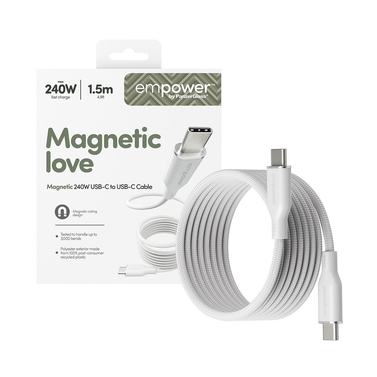 empower by PanzerGlass USB-Kabel "Magnetic 240W USB-C-USB zu C Kabel USB 2.0 1,5 m" USB-C 150 cm