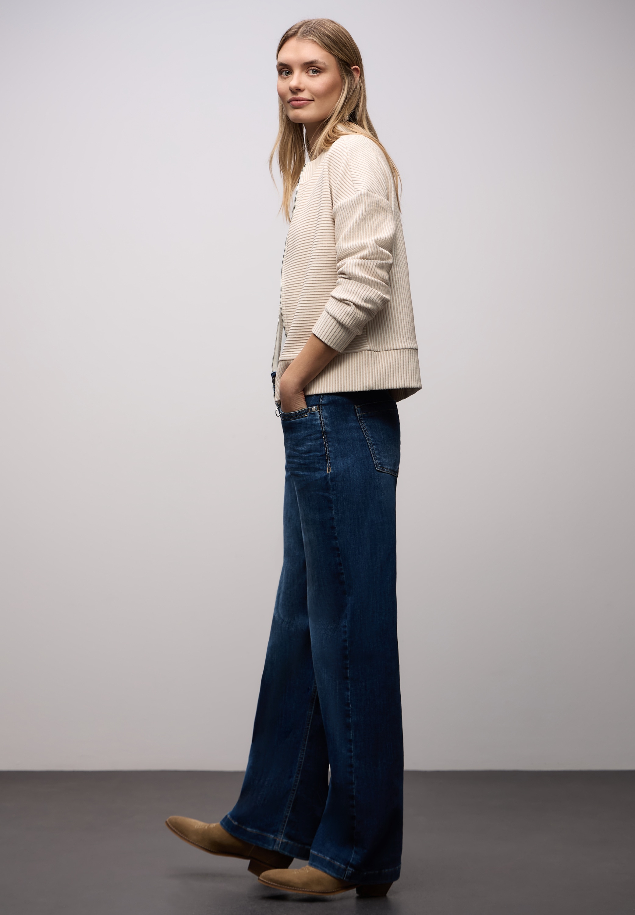 STREET ONE Strickjacke Sweatjacke in Two-Tone-Optik