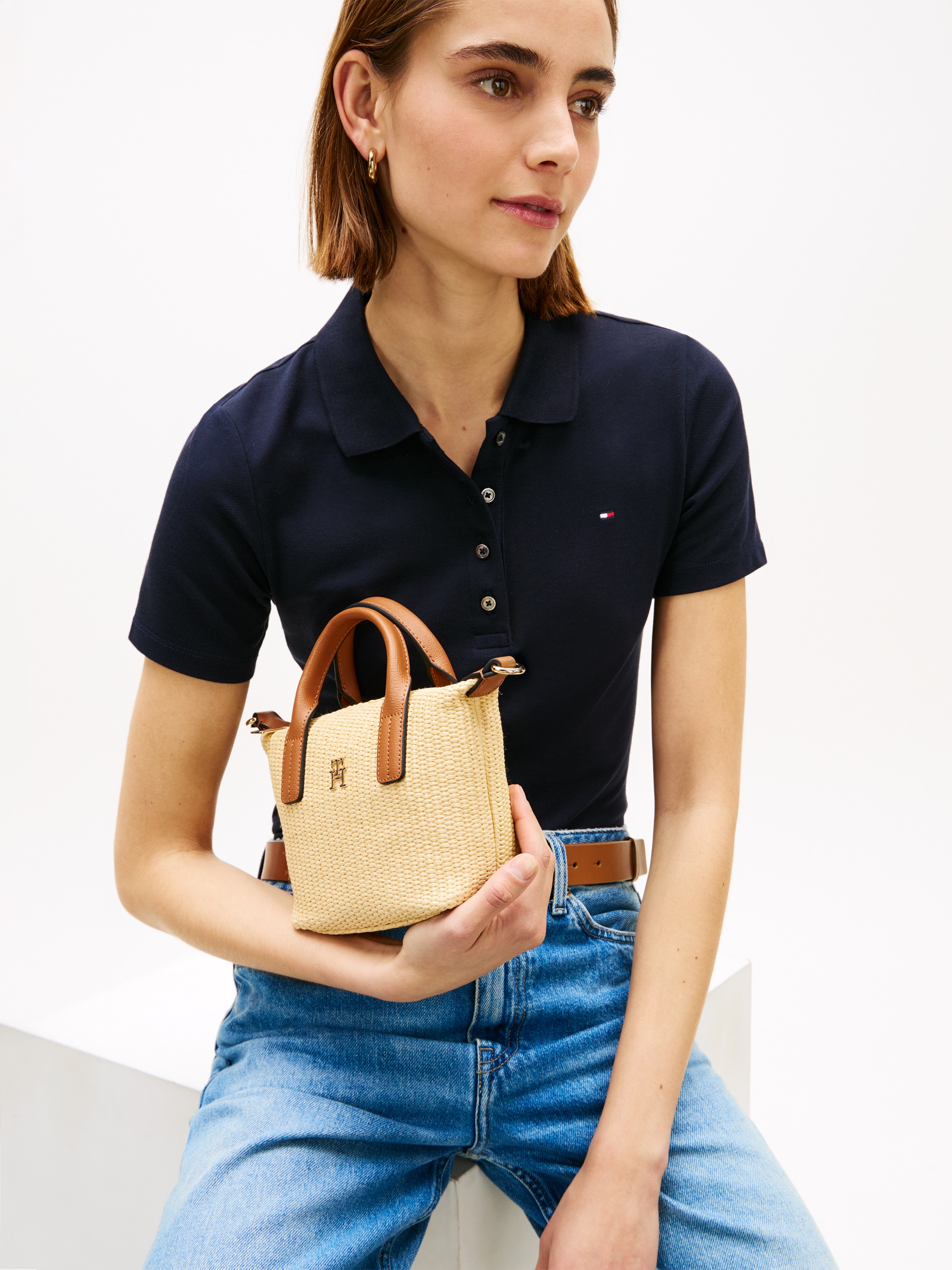 Tommy Hilfiger Tragetasche »POPETTE MICRO TOTE RAFFIA« Damen Schultertasche, MiniBag, CrossBody in Flecht-Optik