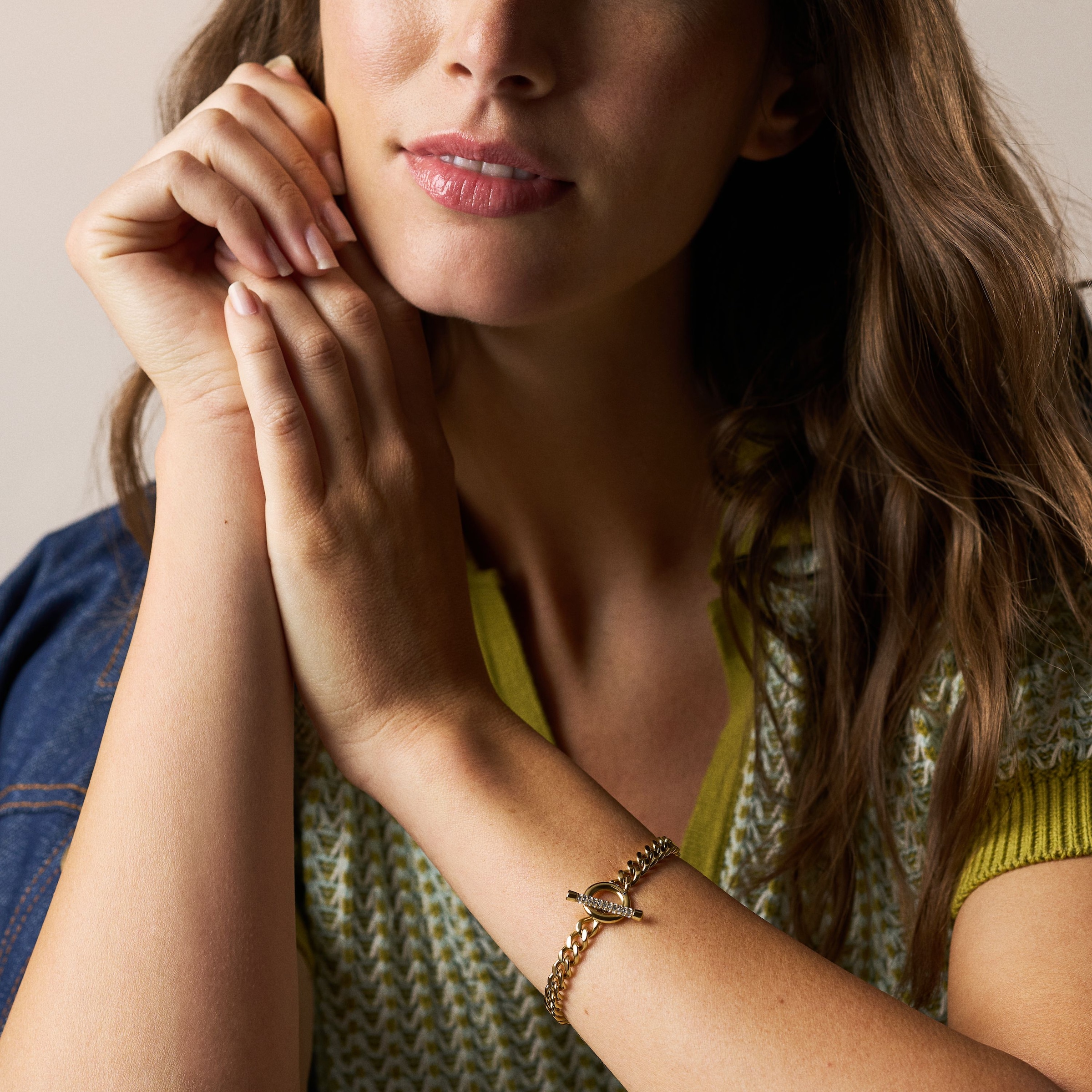 Fossil Armband »Schmuck Geschenk Edelstahl CARLIE T-BAR« mit Glasstein