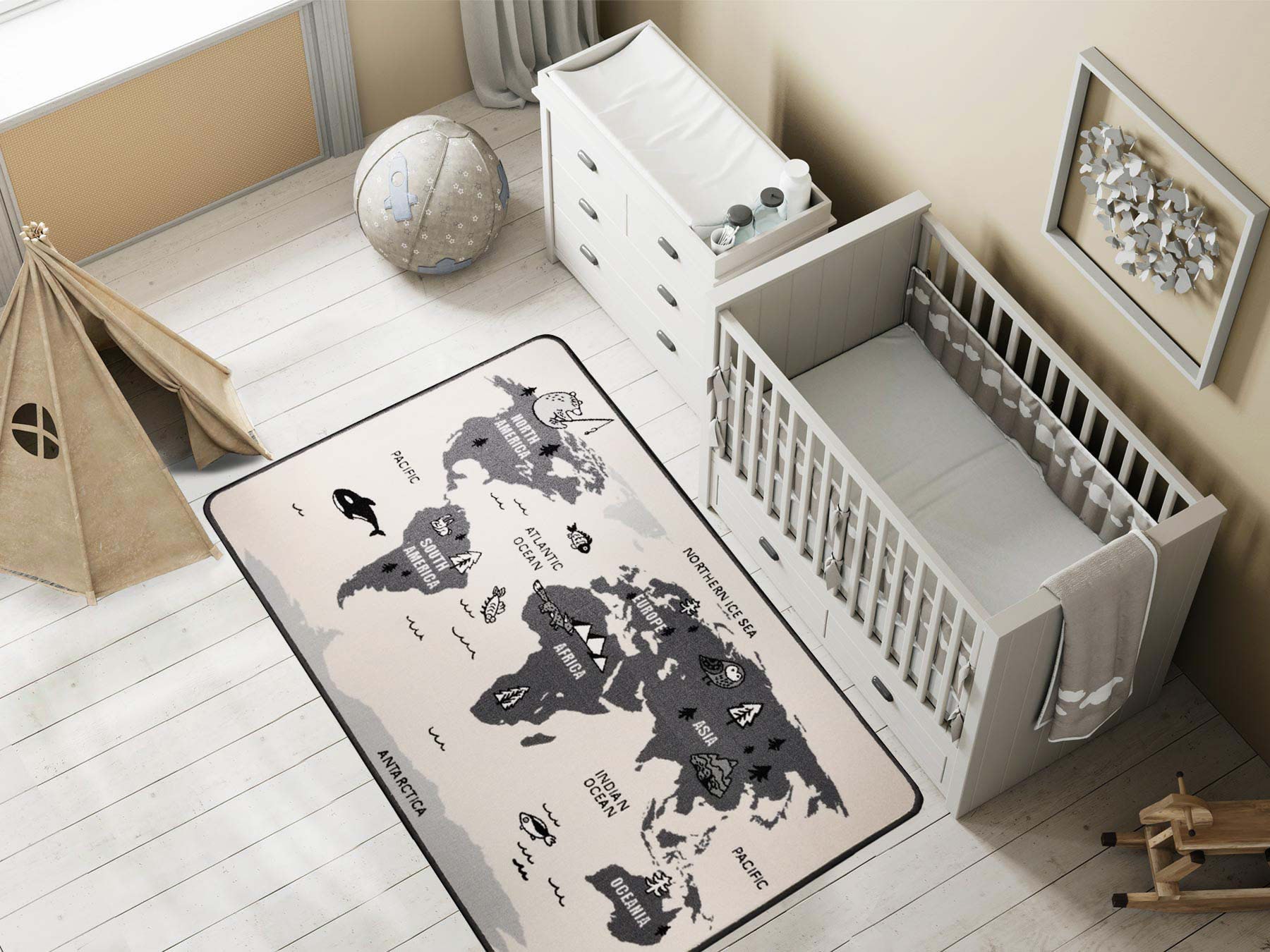 Primaflor-Ideen in Textil Kinderteppich »RETRO - Weltkarte«, rechteckig, Motiv Weltkarte, Kinderzimmer