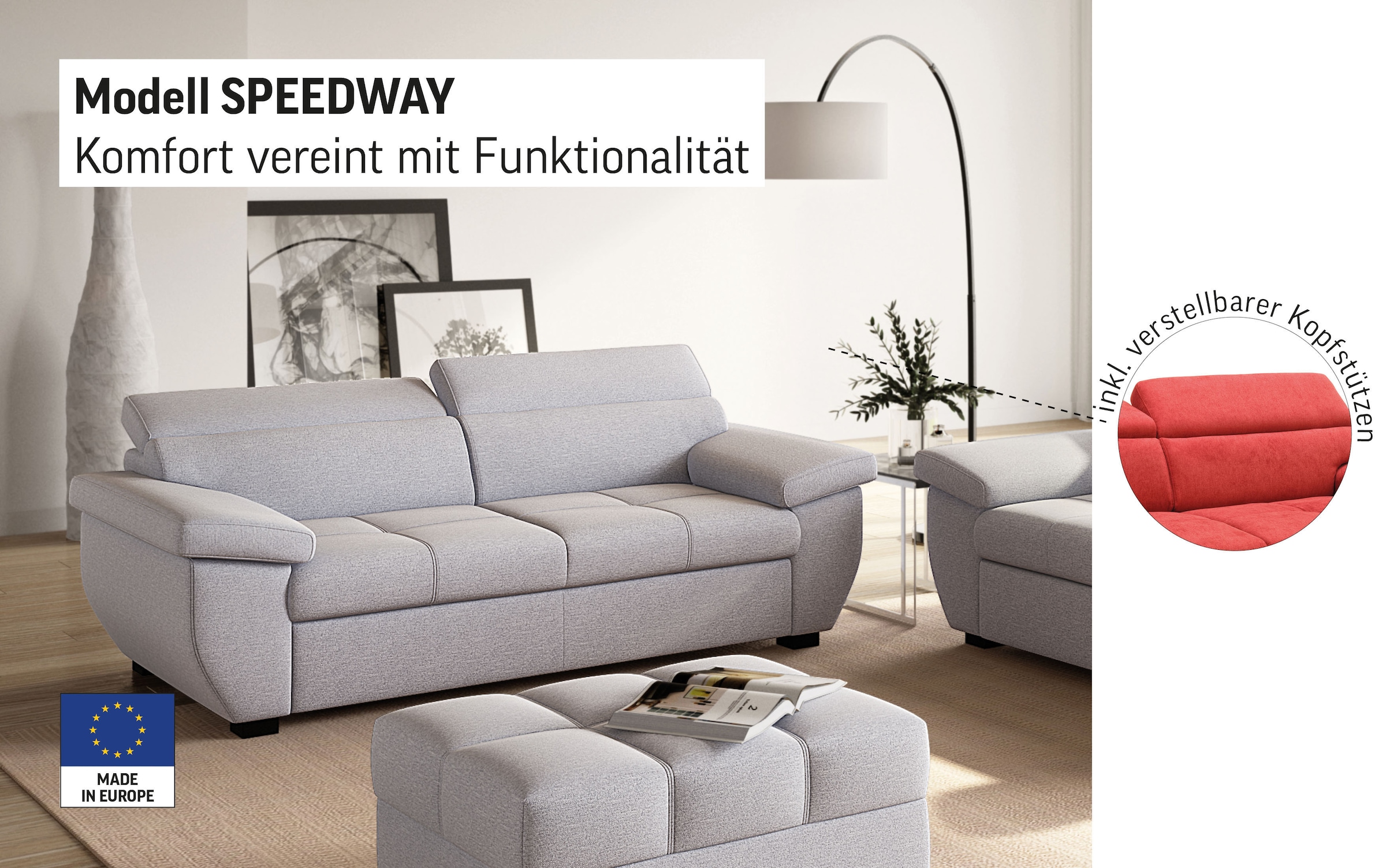COTTA 2,5-Sitzer »Speedway« Big-Sofa mit Kopfteilverstellung