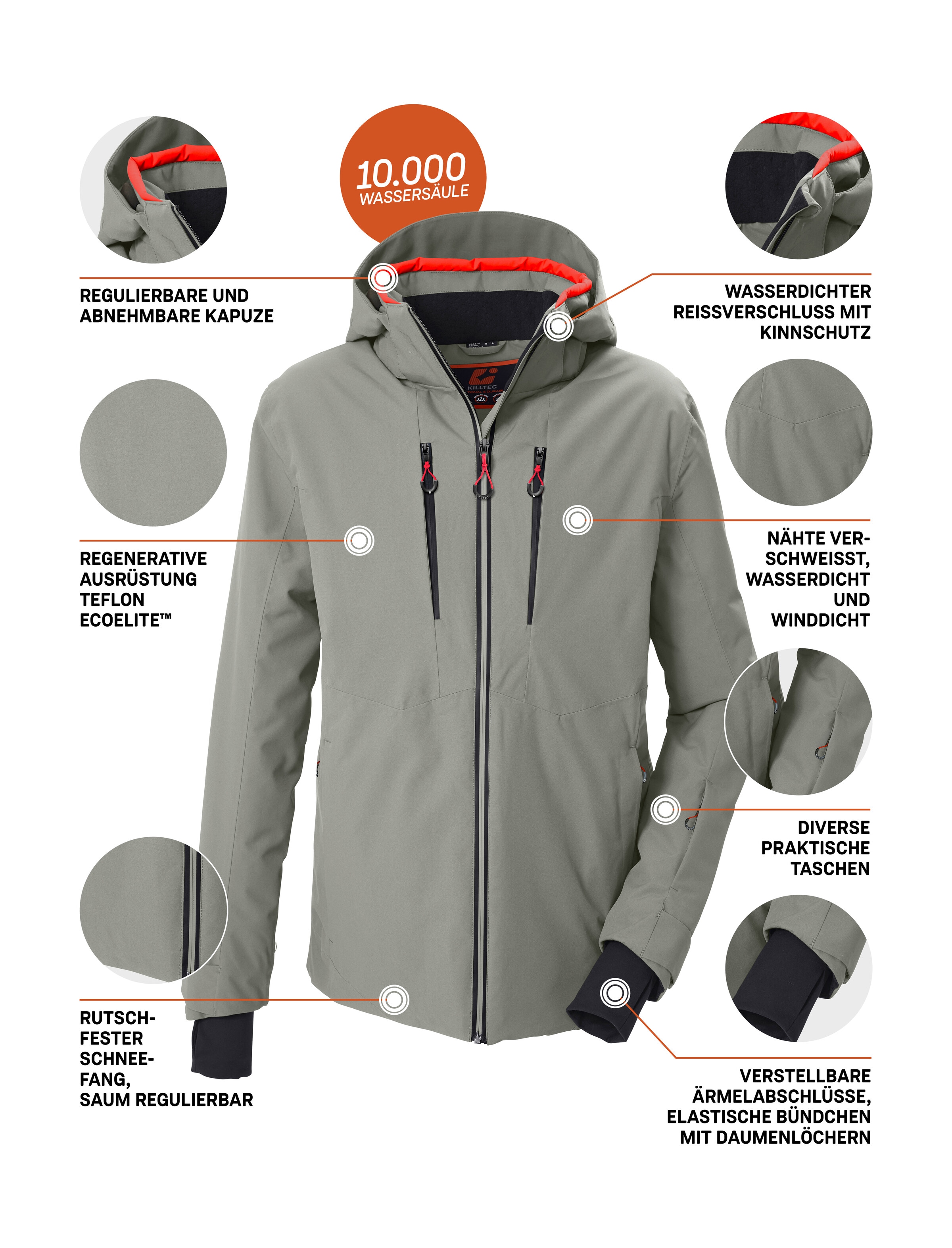 Killtec Skijacke »KSW 60 MN SKI JCKT« Wasserdichte Skijacke mit abnehmbarer Kapuze und Schneefang