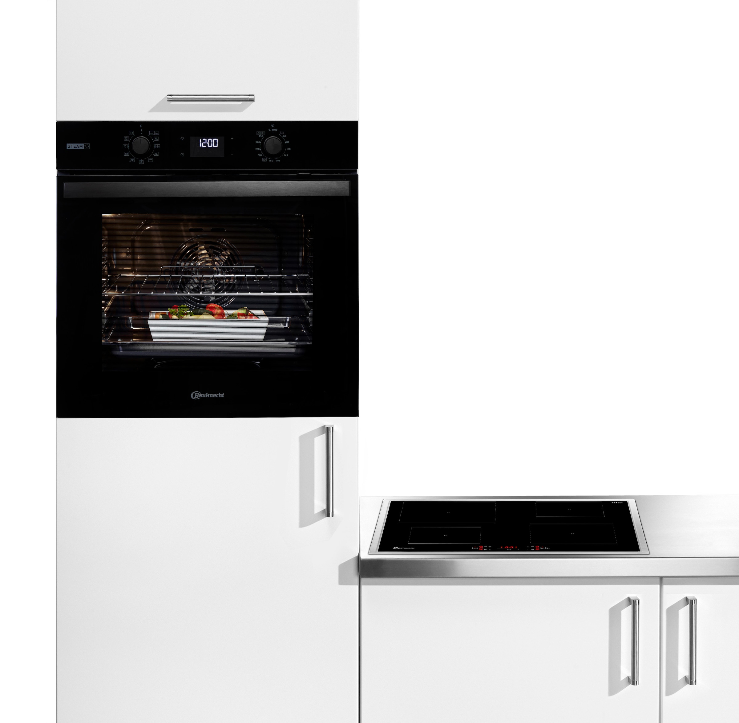 BAUKNECHT Backofen-Set »BAKO 800 Pyro Steam« mit 1-fach-Teleskopauszug FlexiClean - zwei mühelose Reinigungsfunktionen (Pyrolyse & Hydrolyse) je nach Bedarf Set, 2 Stk. tlg. GentleSteam - für ein saftiges Inneres und ein knuspriges Äußeres