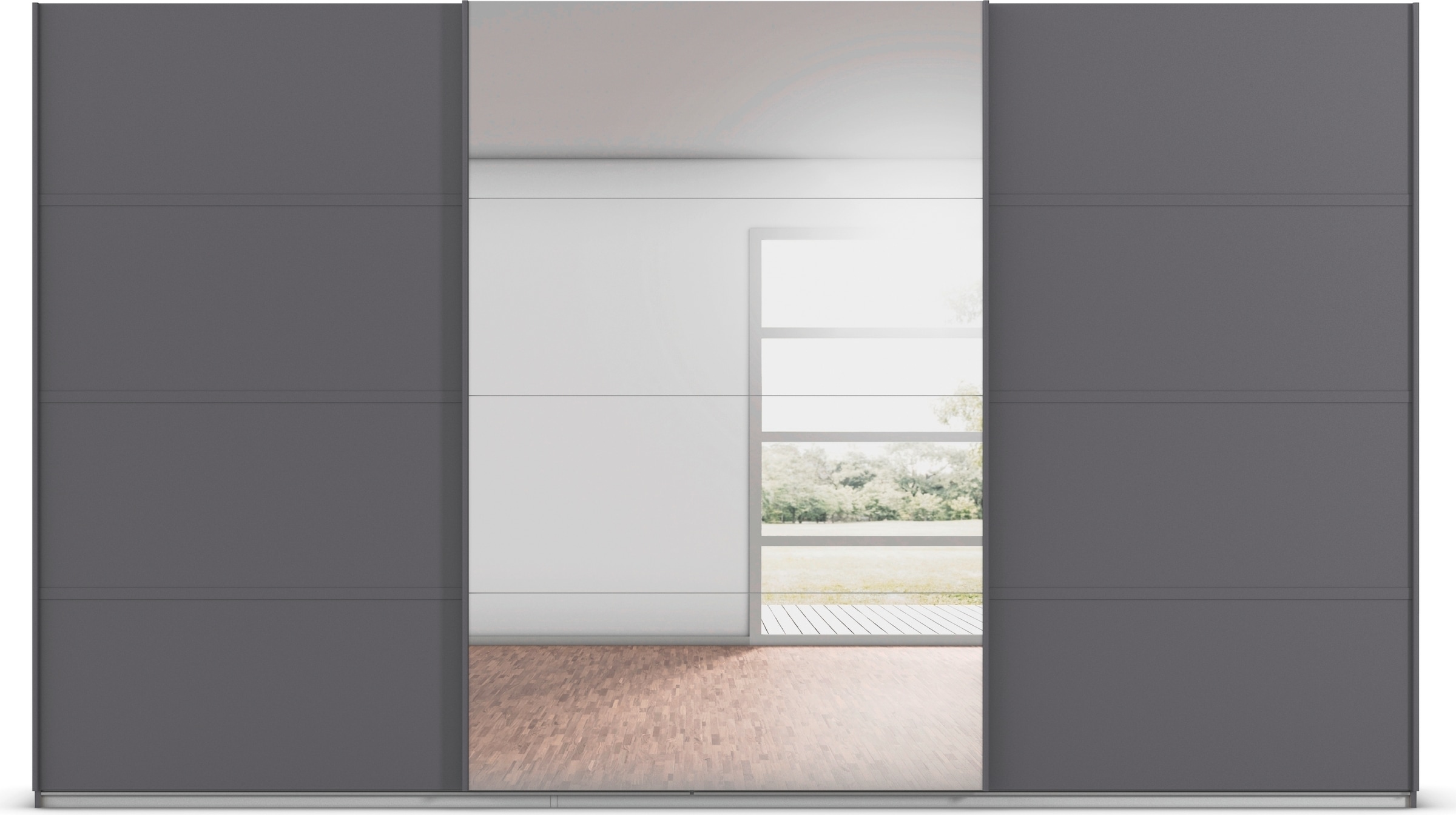 rauch Kleiderschrank »Schwebetürenschrank OTTO´s Choice Garderobe Schrank TOP ANGEBOT Avola«, (in 3 verschiedenen Ausstattungen BASIC/CLASSIC/PREMIUM inkl. Spiegel), mit eleganten Zierleisten in Chrom, Schwarz oder Weiß MADE IN GERMANY