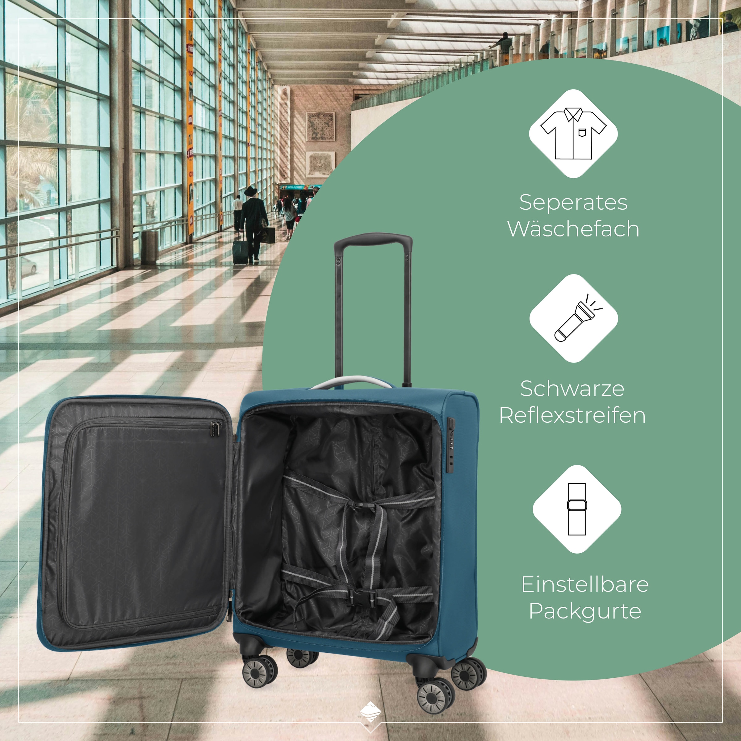 travelite Handgepäck-Trolley »JETPACK Max 4 Cabin Handgepäck Koffer« 41 l 4 Rollen Weichgepäck, passend für Ryanair, Condor und viele gängige Airlines