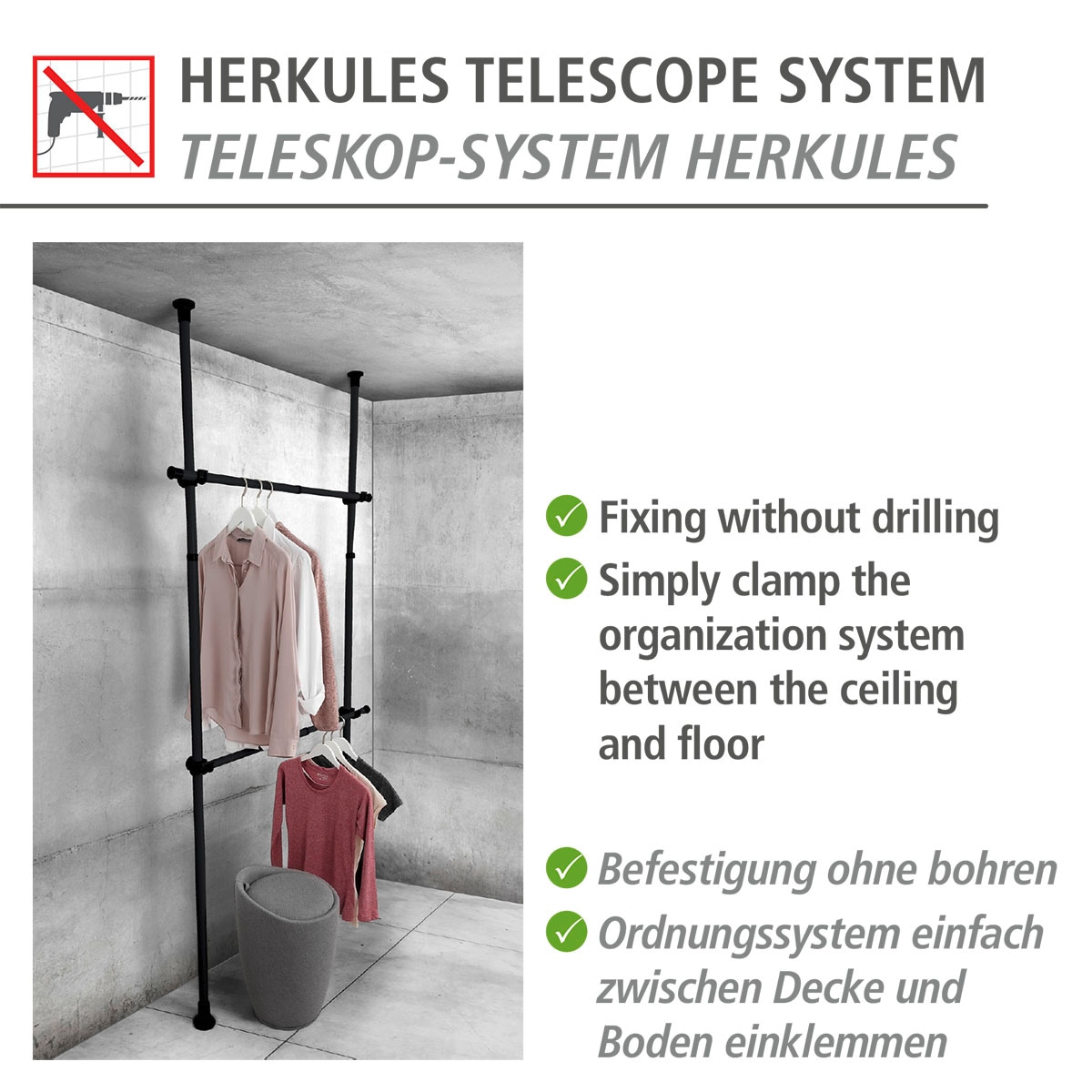 WENKO Kleiderstange »Herkules«, (2 St.), ausziehbar bis 120 cm