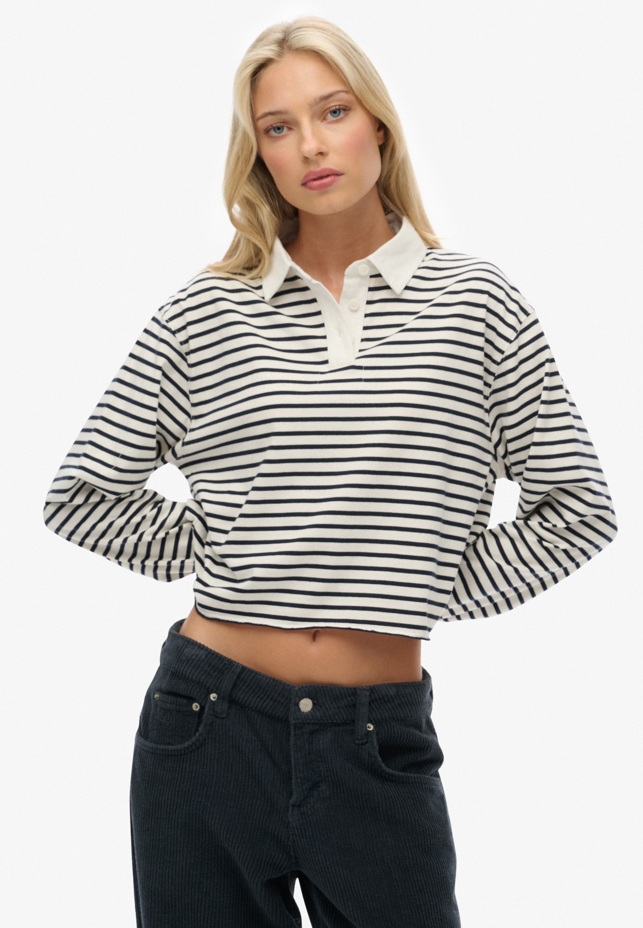 Superdry Langarm-Poloshirt »ATH ESS CROPPED STRIPE RUGBY« Packung, 2