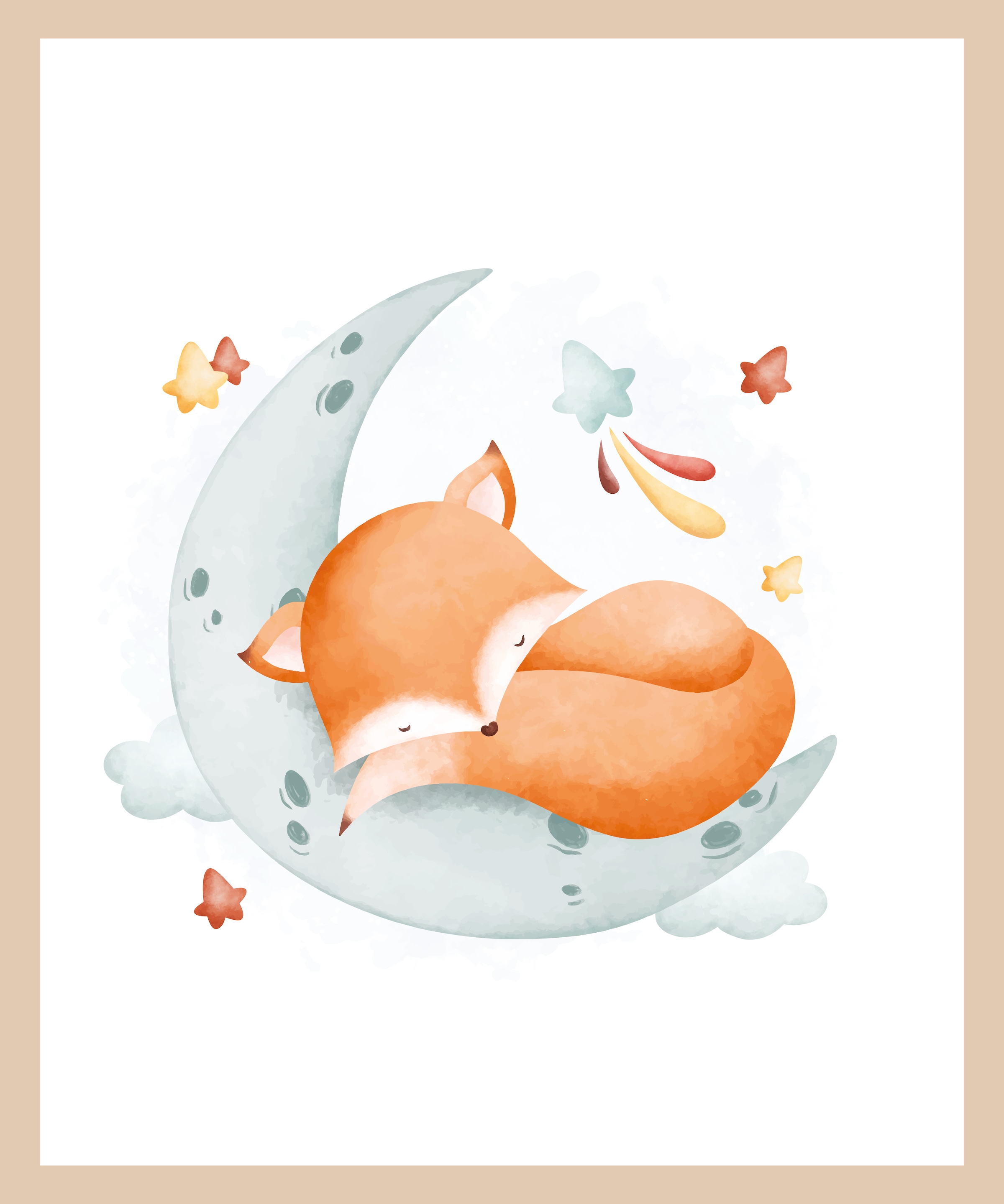 Lüttenhütt Poster »Schlafender Fuchs auf Mond mit Sternen«, Fantasy-Füchse-Tiere, (1 St.), HD Premium Druck
