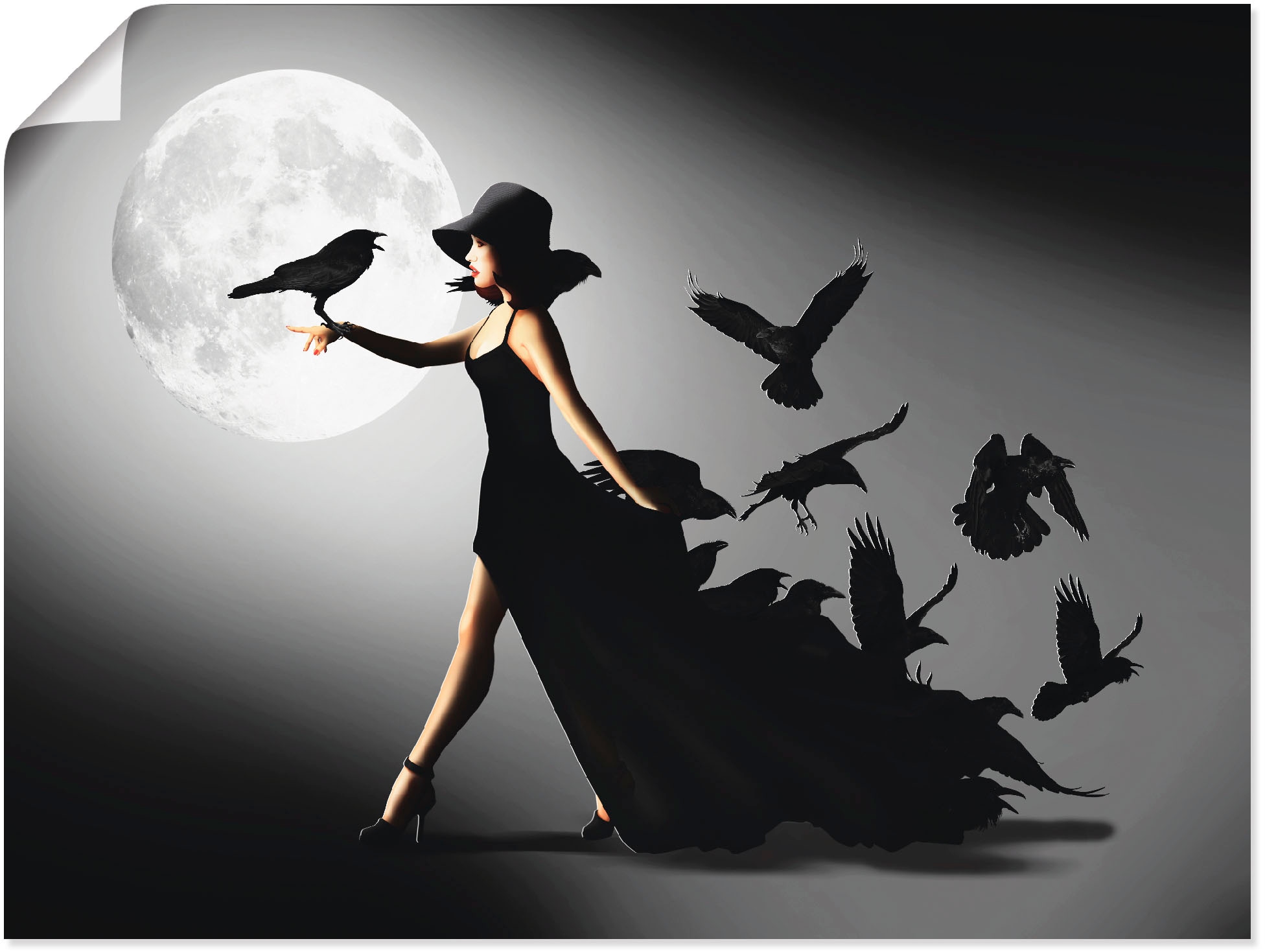 Artland Wandbild »Die Frau mit den Raben« Animal Fantasy 1 Stk. tlg. als Alubild, Leinwandbild, Poster in verschied. Größen