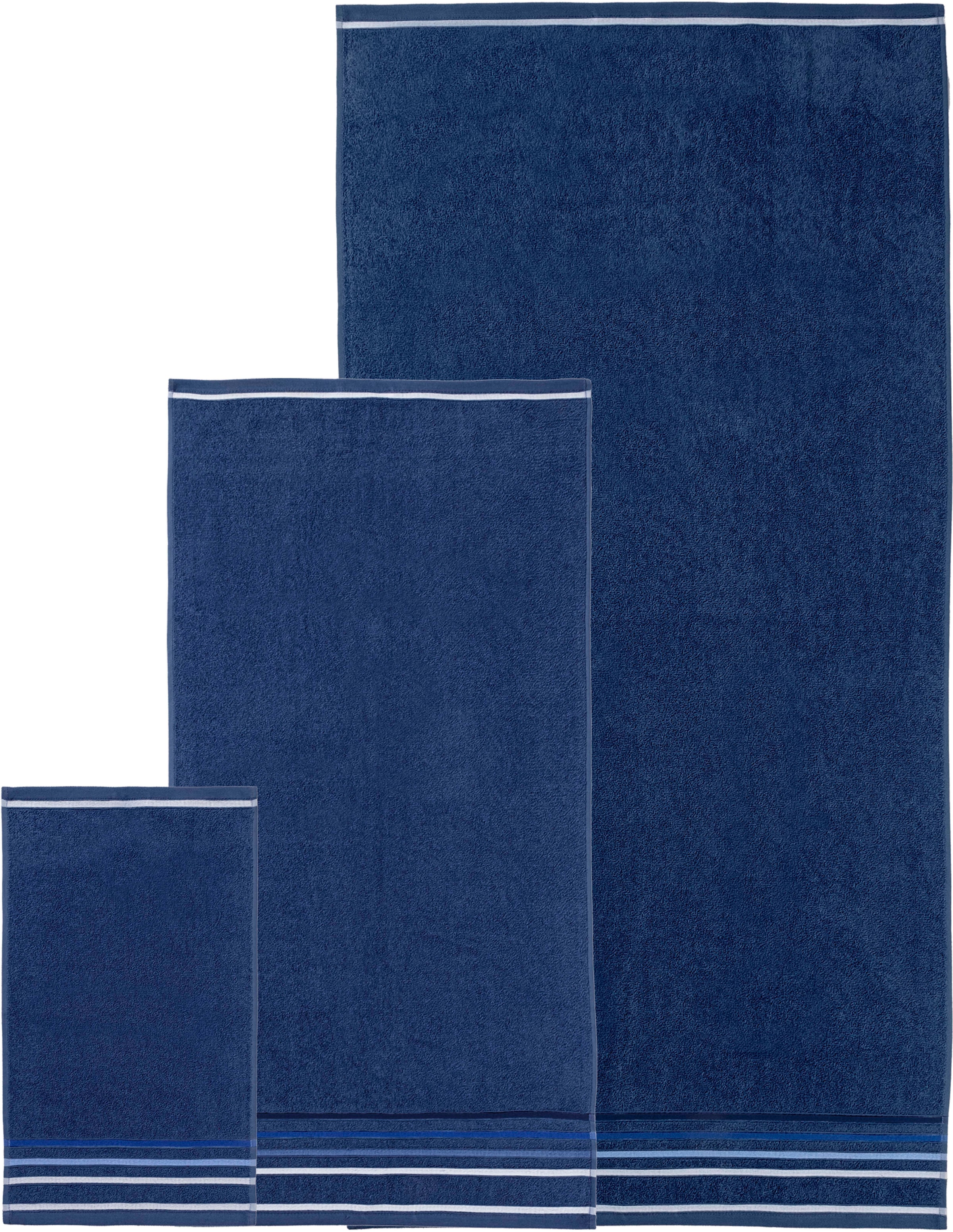 my home Handtuch Set »Niki, Duschtuch, Handtücher und Gästetücher« Set Walkfrottee Handtücher mit mehrfarbiger Streifenbordüre, weich, aus 100% Baumwolle
