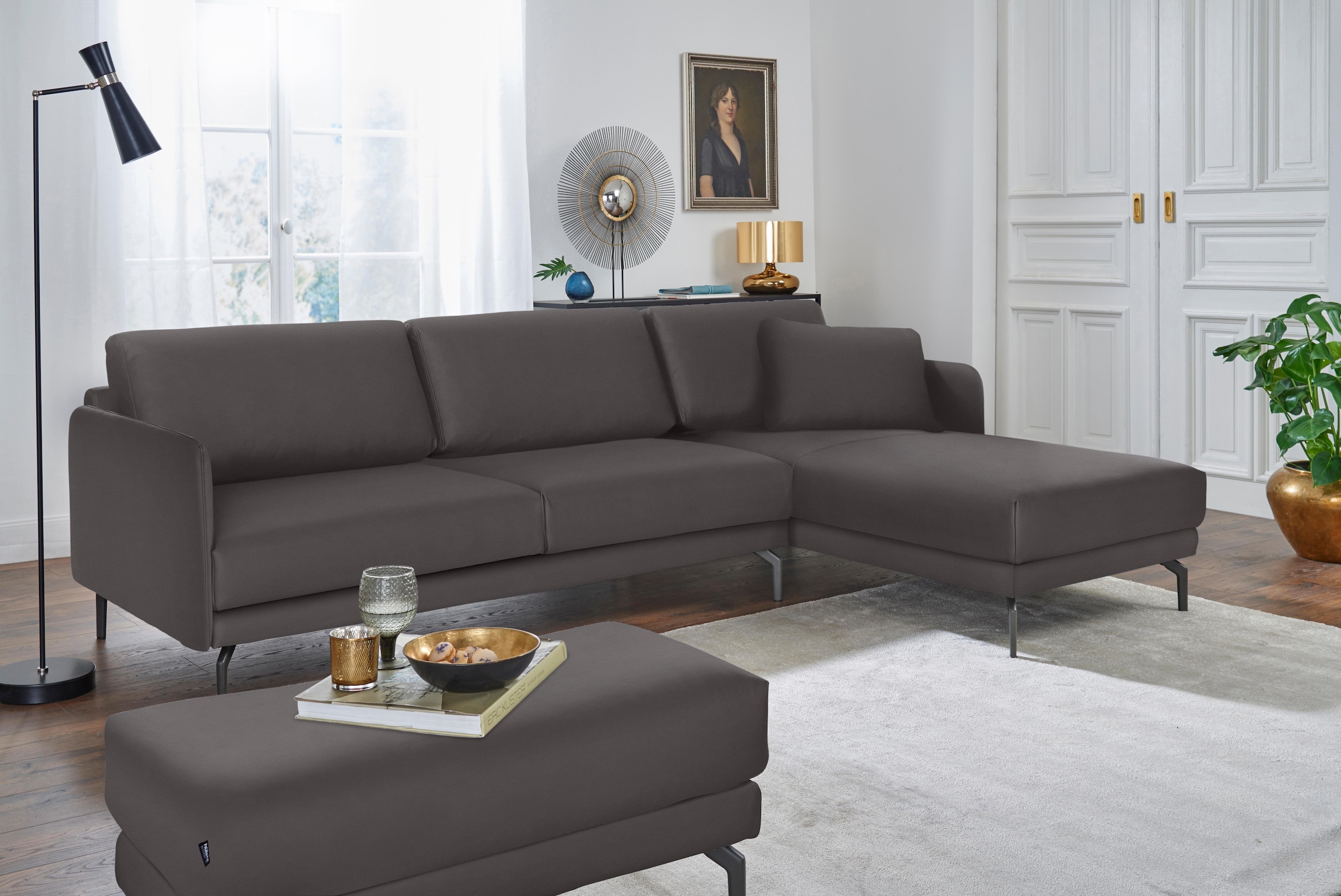 hülsta sofa Ecksofa »hs.450«, Armlehne sehr schmal, Breite 234 cm, Alugussfüße in umbragrau