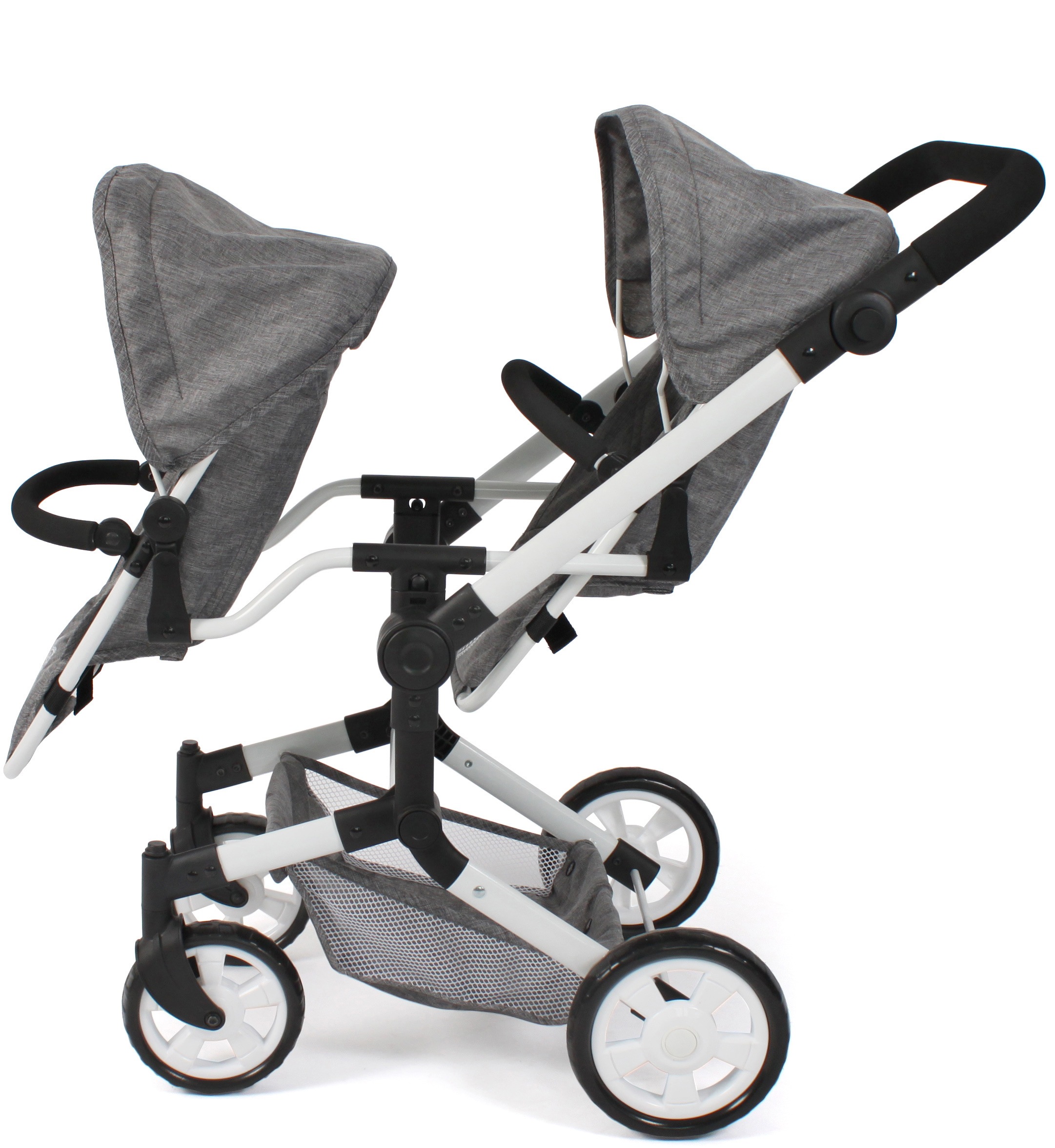 CHIC2000 Puppen-Zwillingsbuggy »Linus Duo, Jeans Grey«, mit zwei abnehmbaren, bis in Liegeposition verstellbaren Sportsitzen