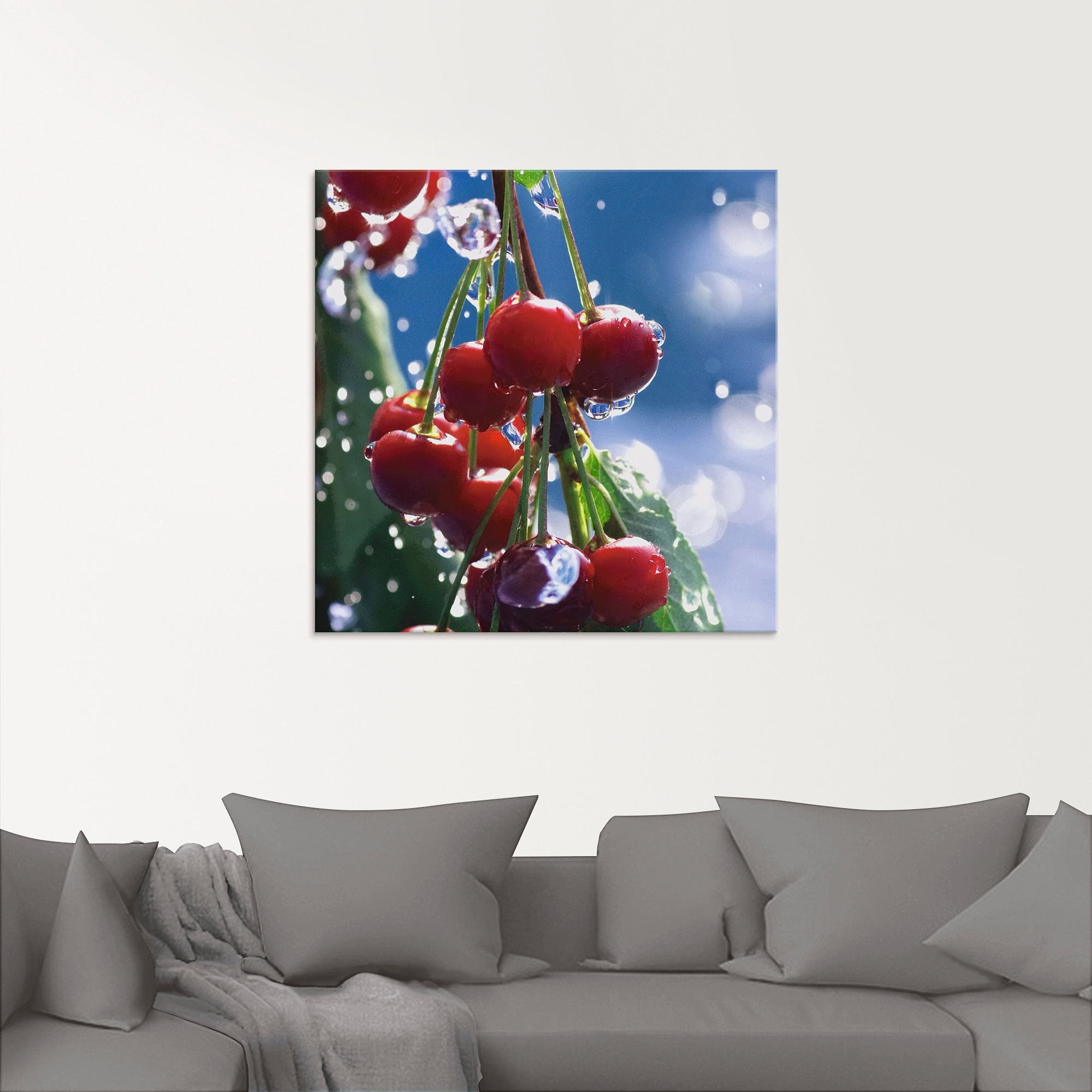 Artland Glasbild »Rote Kirschen im Sommerregen«, Lebensmittel, (1 St.), in verschiedenen Größen